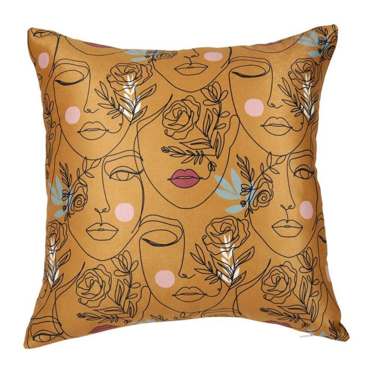 OSTARIA Housse de coussin 40x40 cm Visage moutarde