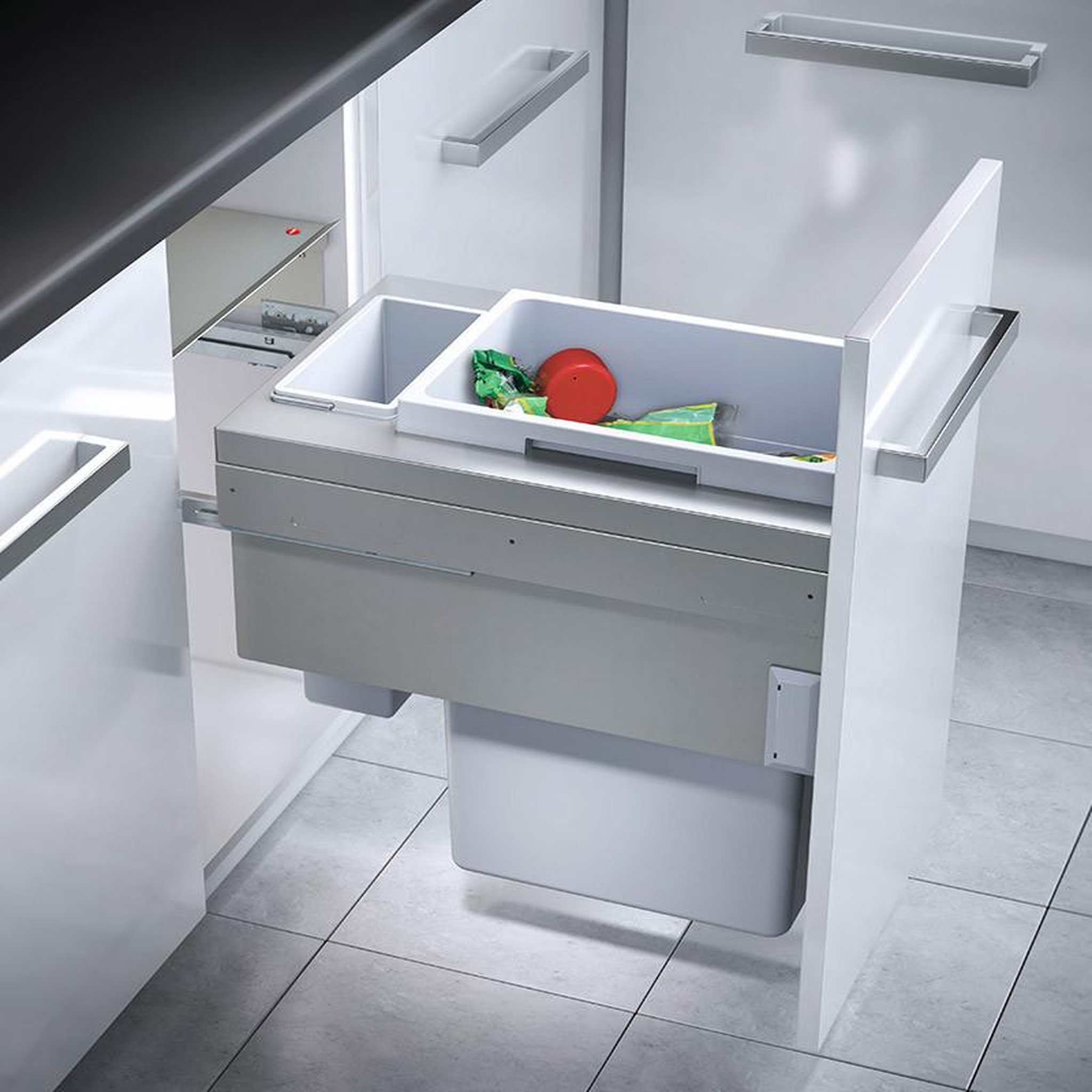 Voir la diapositive 3 : HAILO Poubelle de cuisine tri sélectif 2 bacs encastrable 45l (38+7) hailo euro cargo