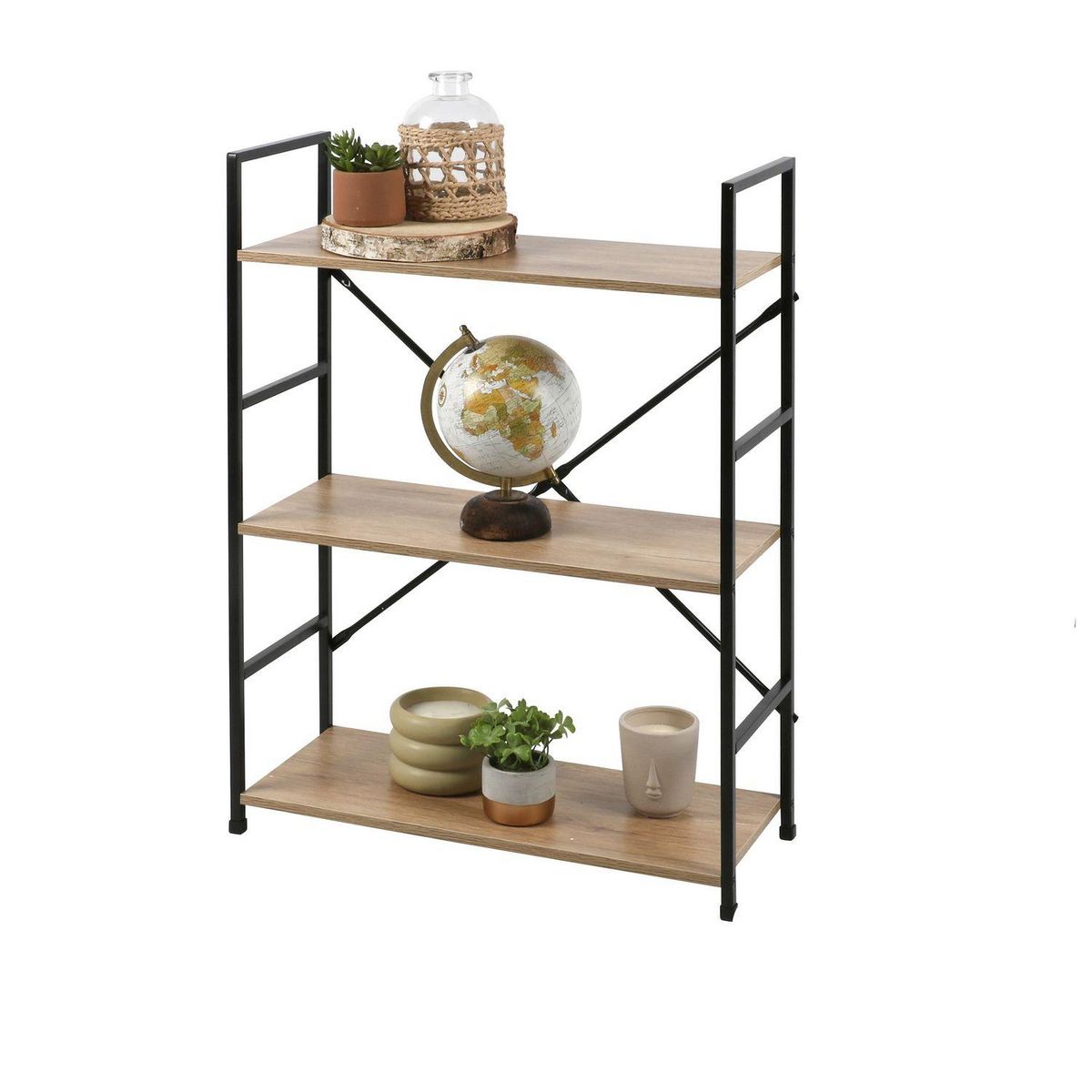 TOILINUX Etagère droite Large 3 niveaux Colorado H.48 en Métal et MDF - Beige et Noir