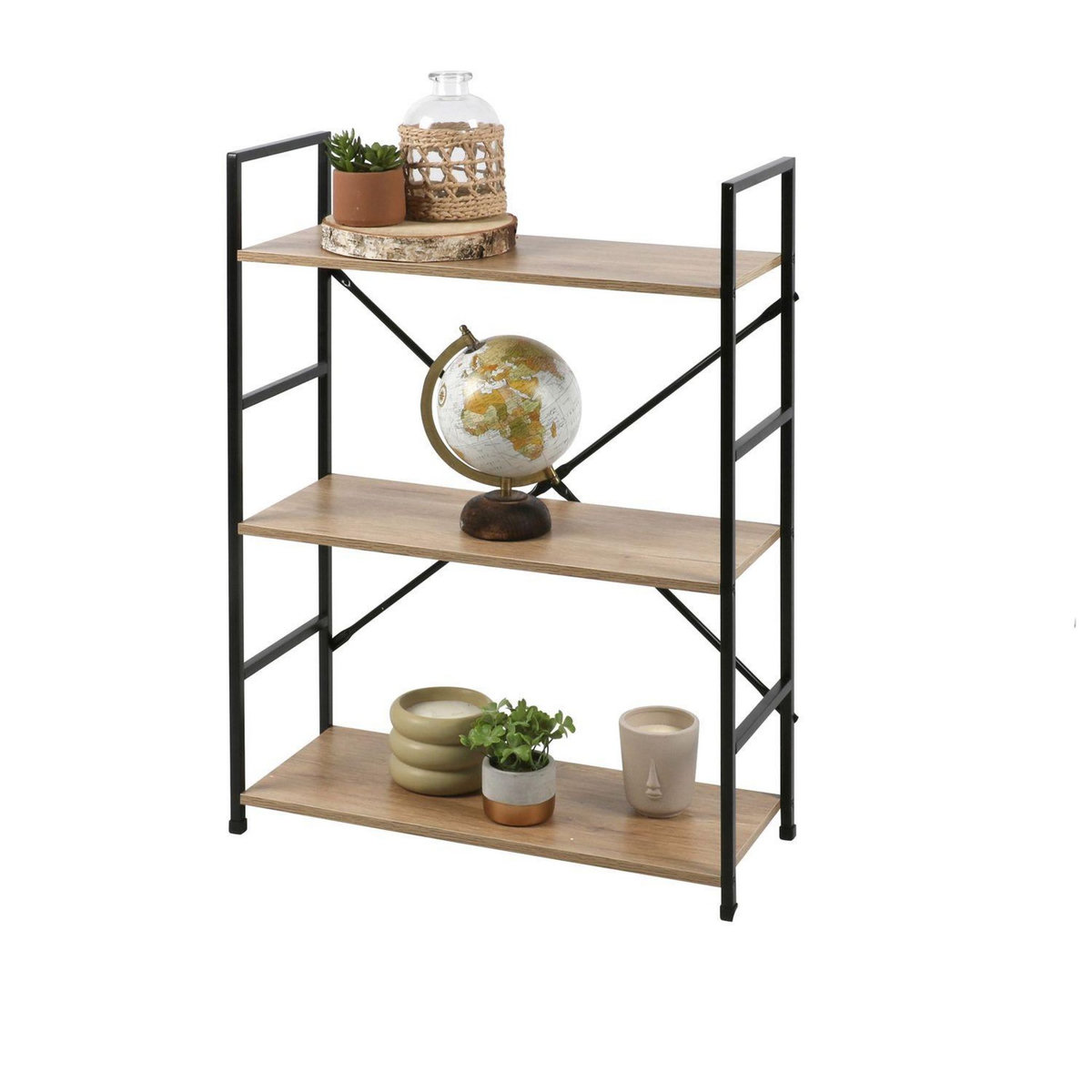 TOILINUX Etagère droite Large 3 niveaux Colorado H.48 en Métal et MDF - Beige et Noir