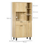 Voir la diapositive 3 : HOMCOM Buffet haut - armoire de cuisine multi-rangement - 3 portes, 4 niches, tiroir - piètement métal noir panneaux particules aspect bois clair