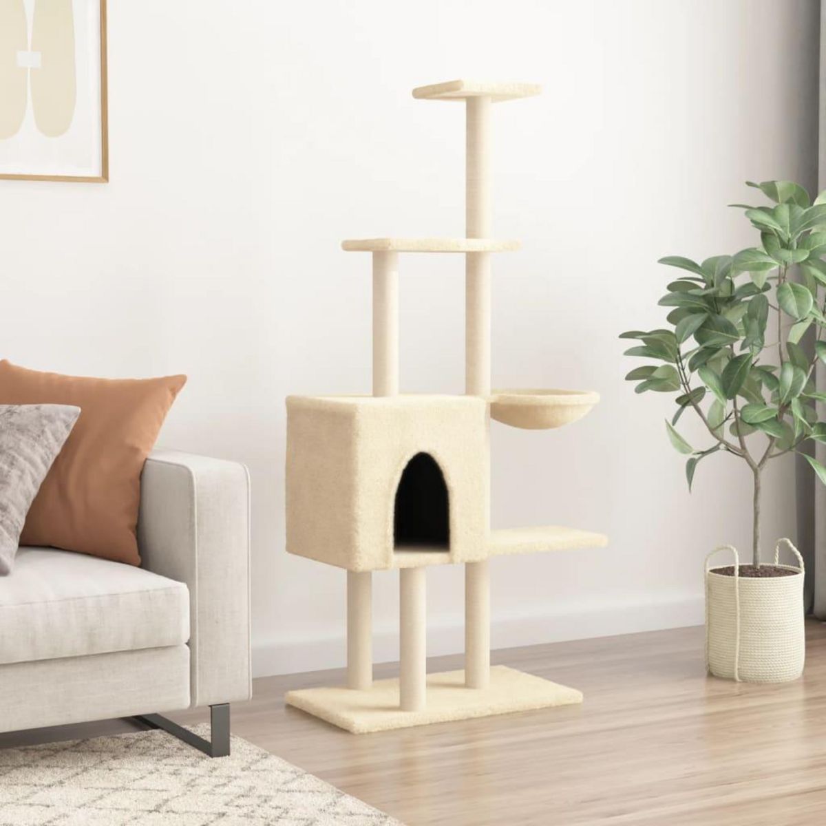 VIDAXL Arbre a chat avec griffoirs en sisal Creme 145 cm