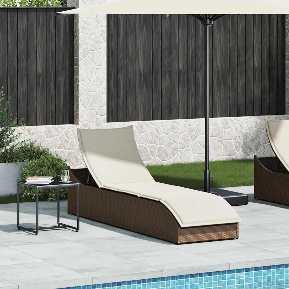 VIDAXL Chaise longue pliante coussin rangement marron resine tressee