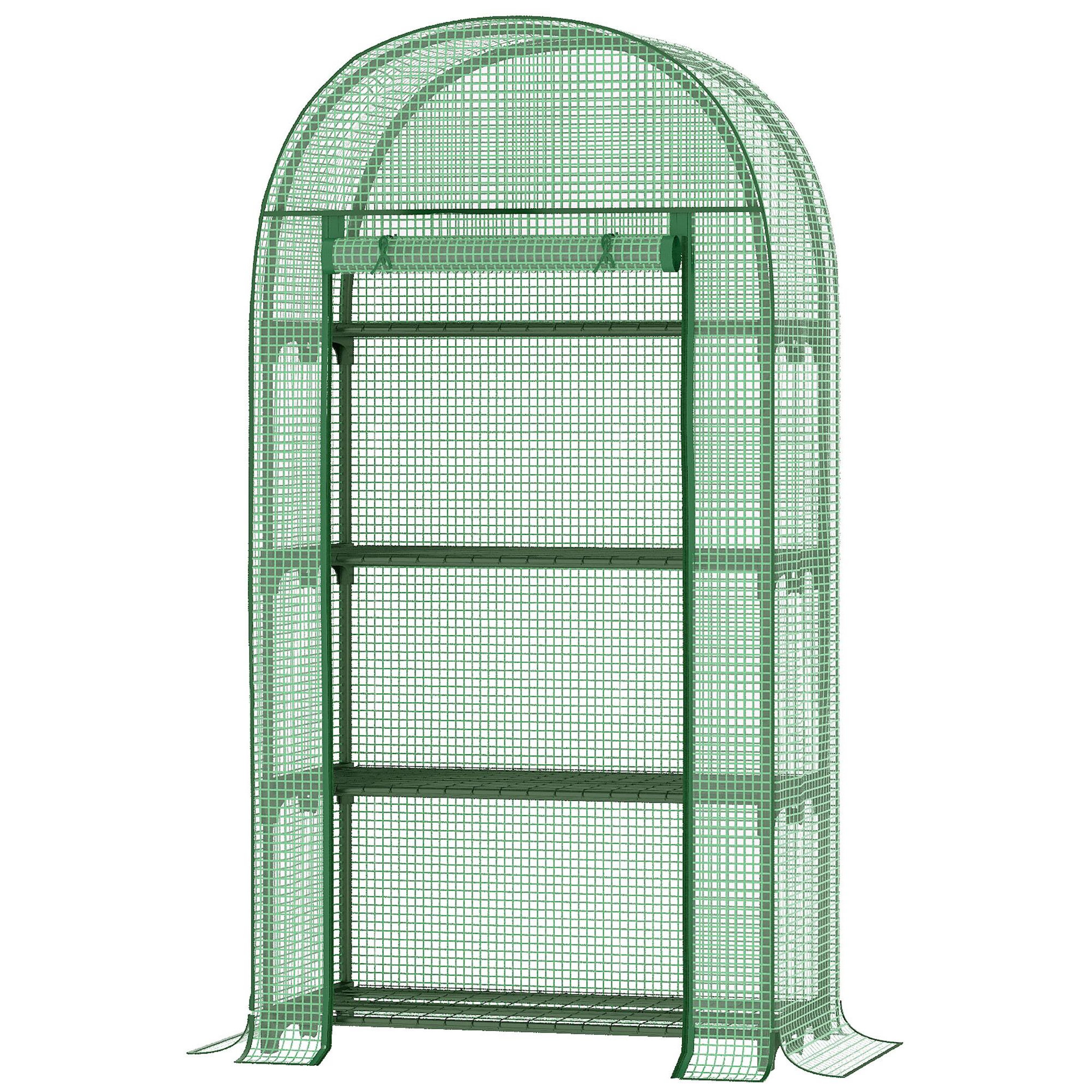 OUTSUNNY Serre de jardin serre de balcon 4 étagères métal porte zippée enroulable 80 x 49 x 160 cm pe vert