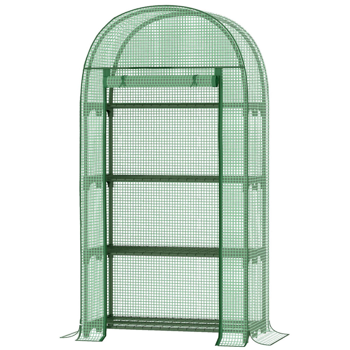 OUTSUNNY Serre de jardin serre de balcon 4 étagères métal porte zippée enroulable 80 x 49 x 160 cm PE vert