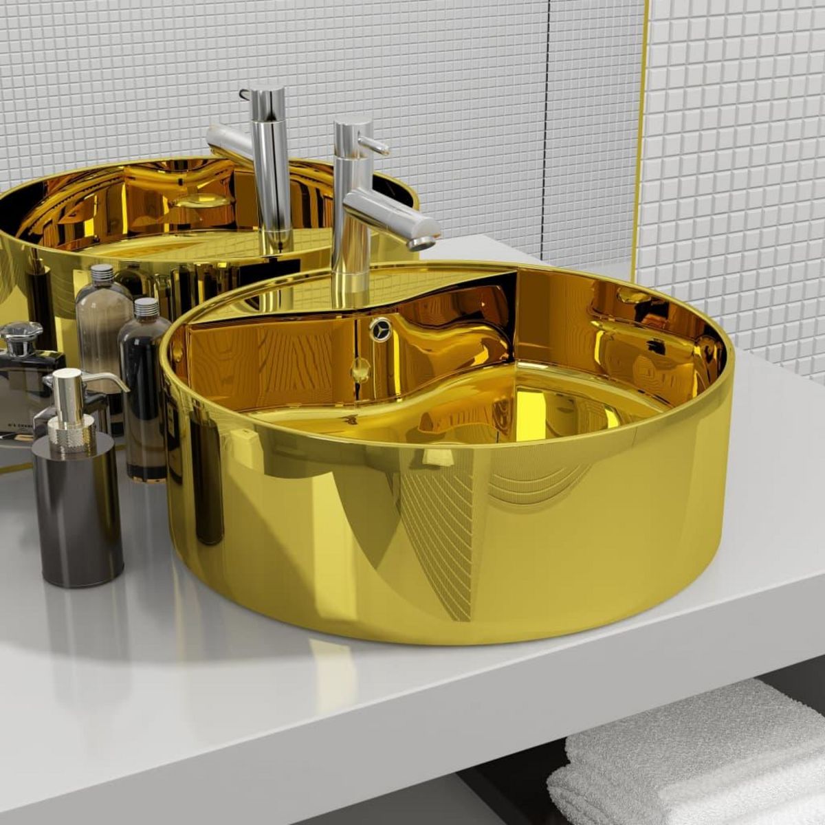 VIDAXL Lavabo avec trop-plein 46,5 x 15,5 cm Ceramique Dore
