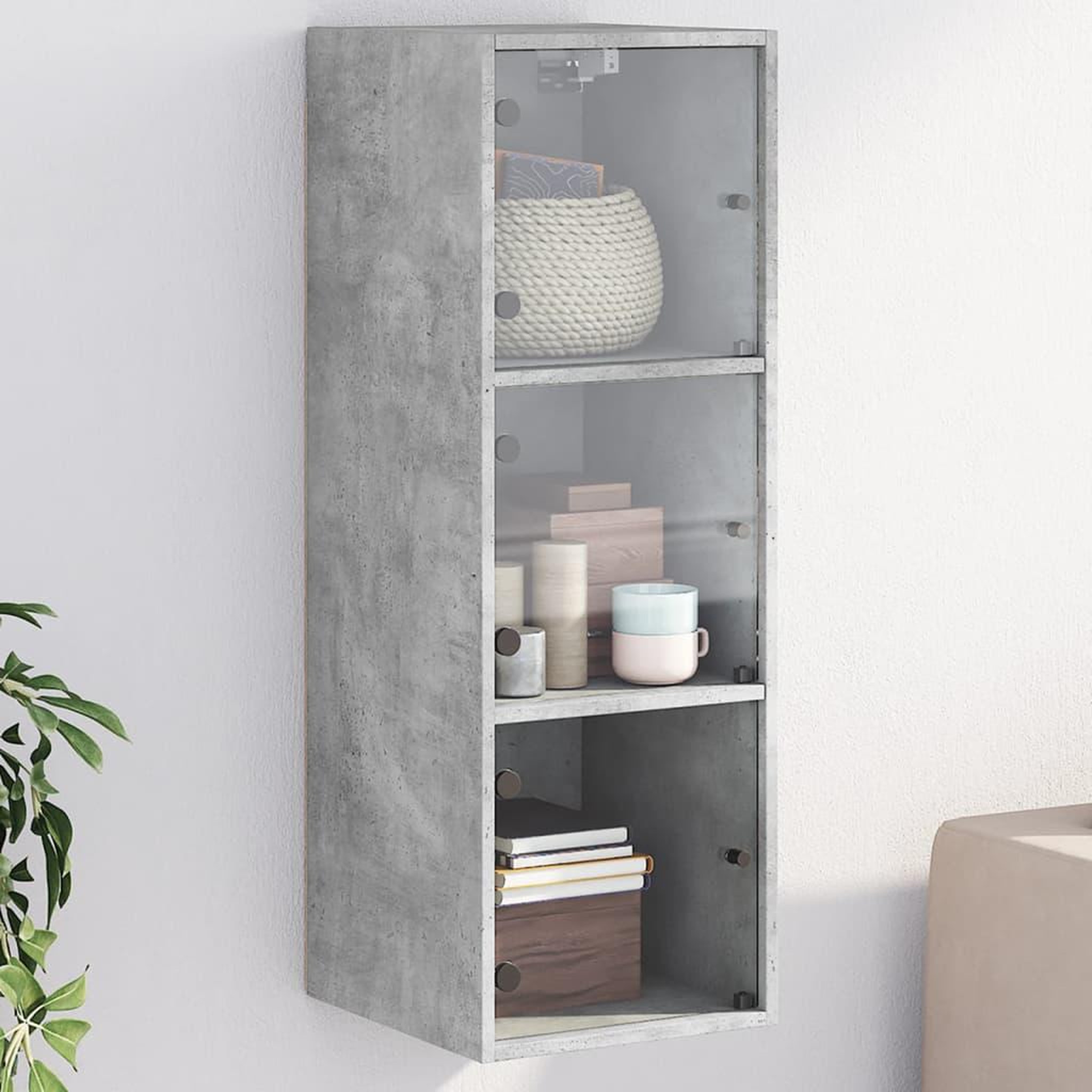 VIDAXL Armoire murale avec portes en verre gris beton 35x37x100 cm