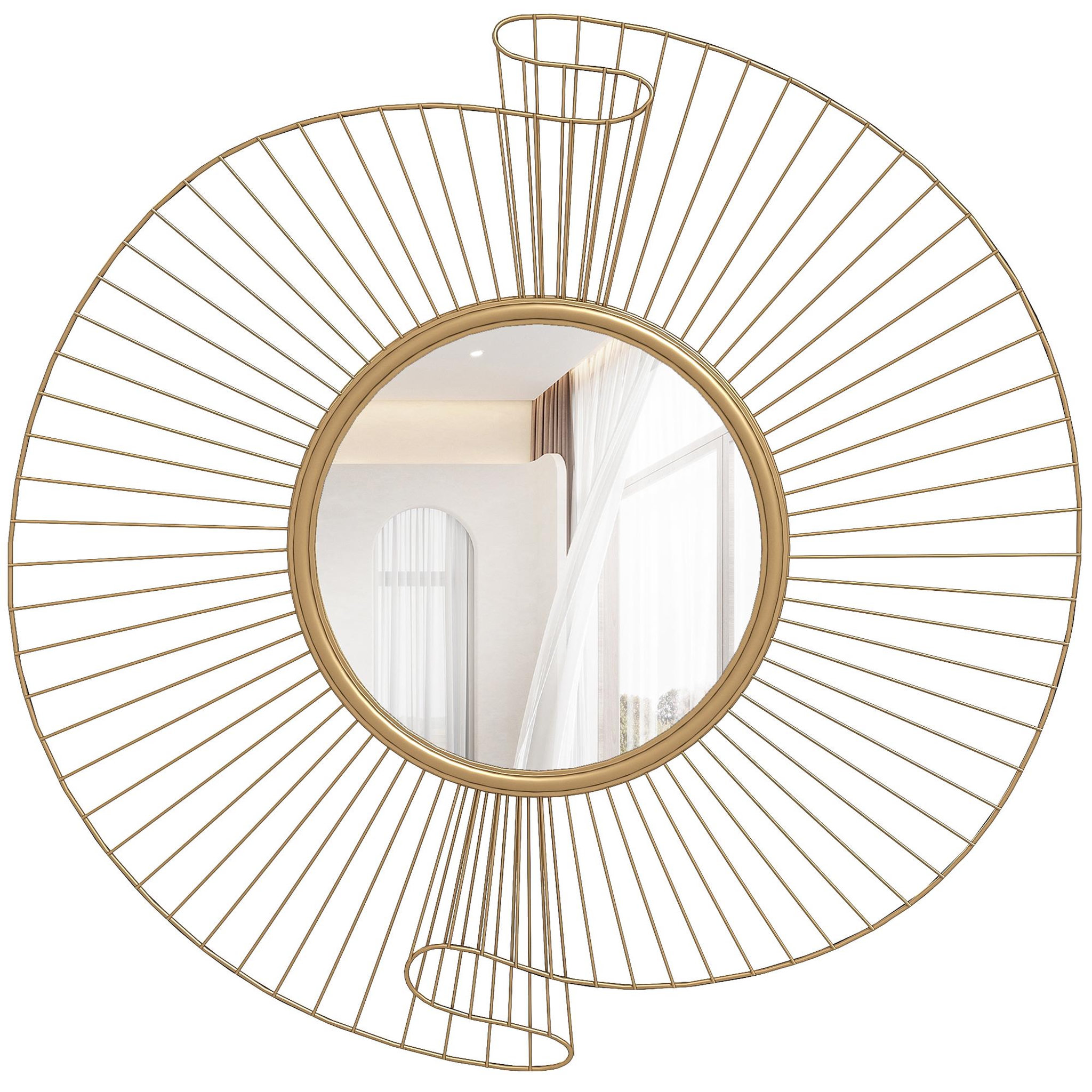 HOMCOM Miroir mural décoratif dia. 60 cm inspiration Art Déco métal doré