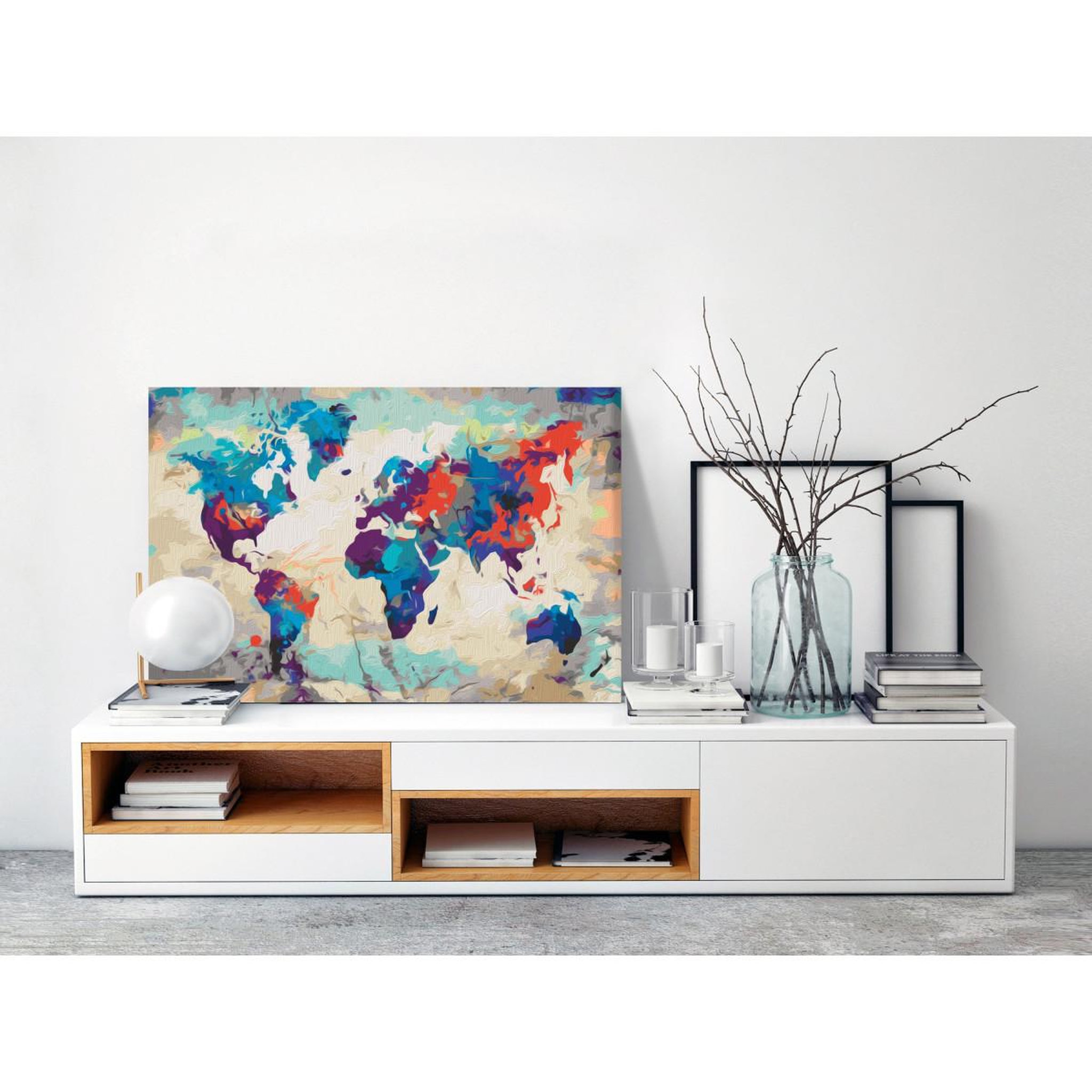 Voir la diapositive 2 : Paris Prix Tableau à Peindre Soi-Même  Carte du Monde Bleu Rouge  40x60cm