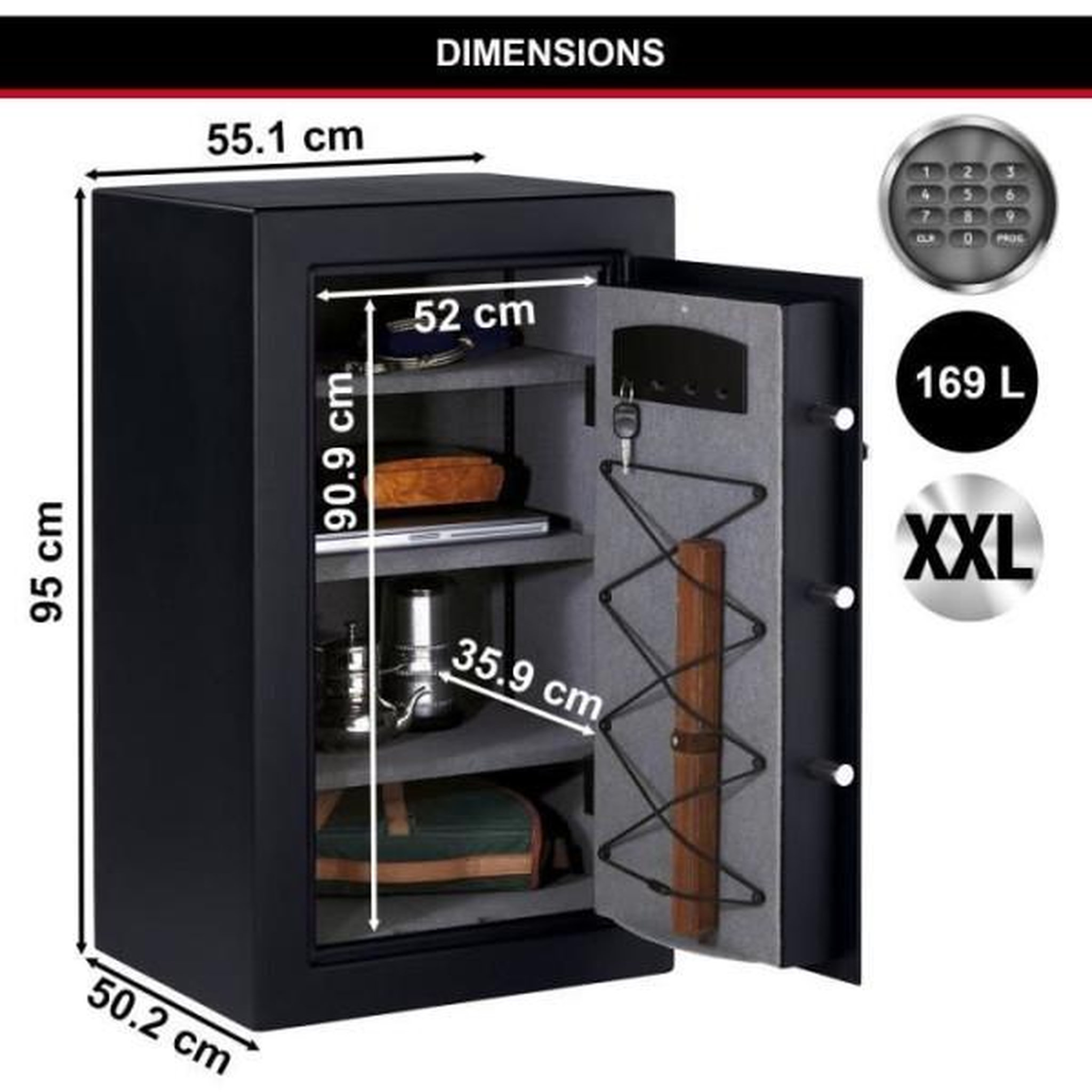 Voir la diapositive 5 : Master lock Master Lock Coffre-Fort Haute Sécurité Grande Capacité, Combinaison Électronique, 169 L, 95 x 55.1 x 50.2 cm