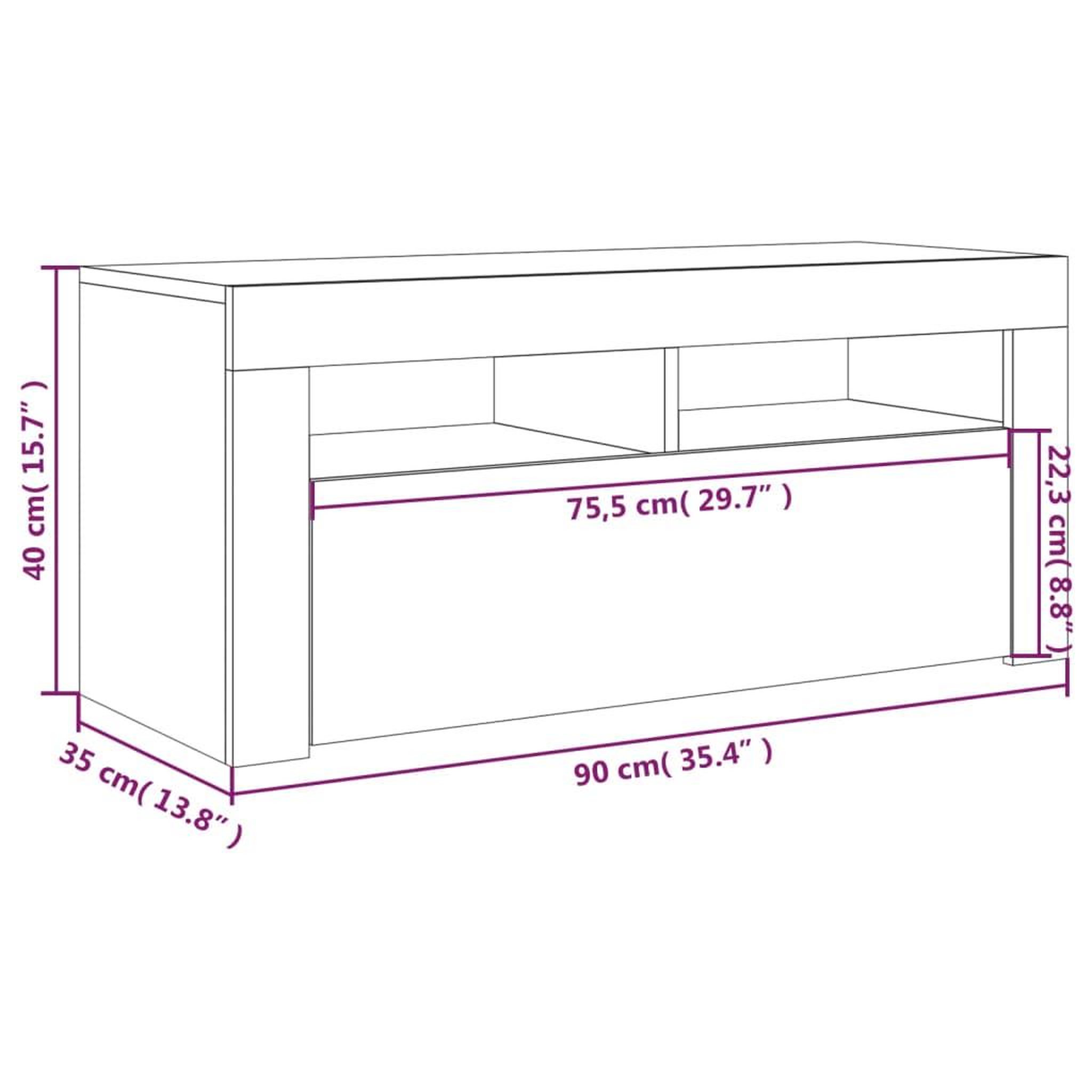 Voir la diapositive 6 : VIDAXL Meuble TV avec lumieres LED Sonoma gris 90x35x40 cm