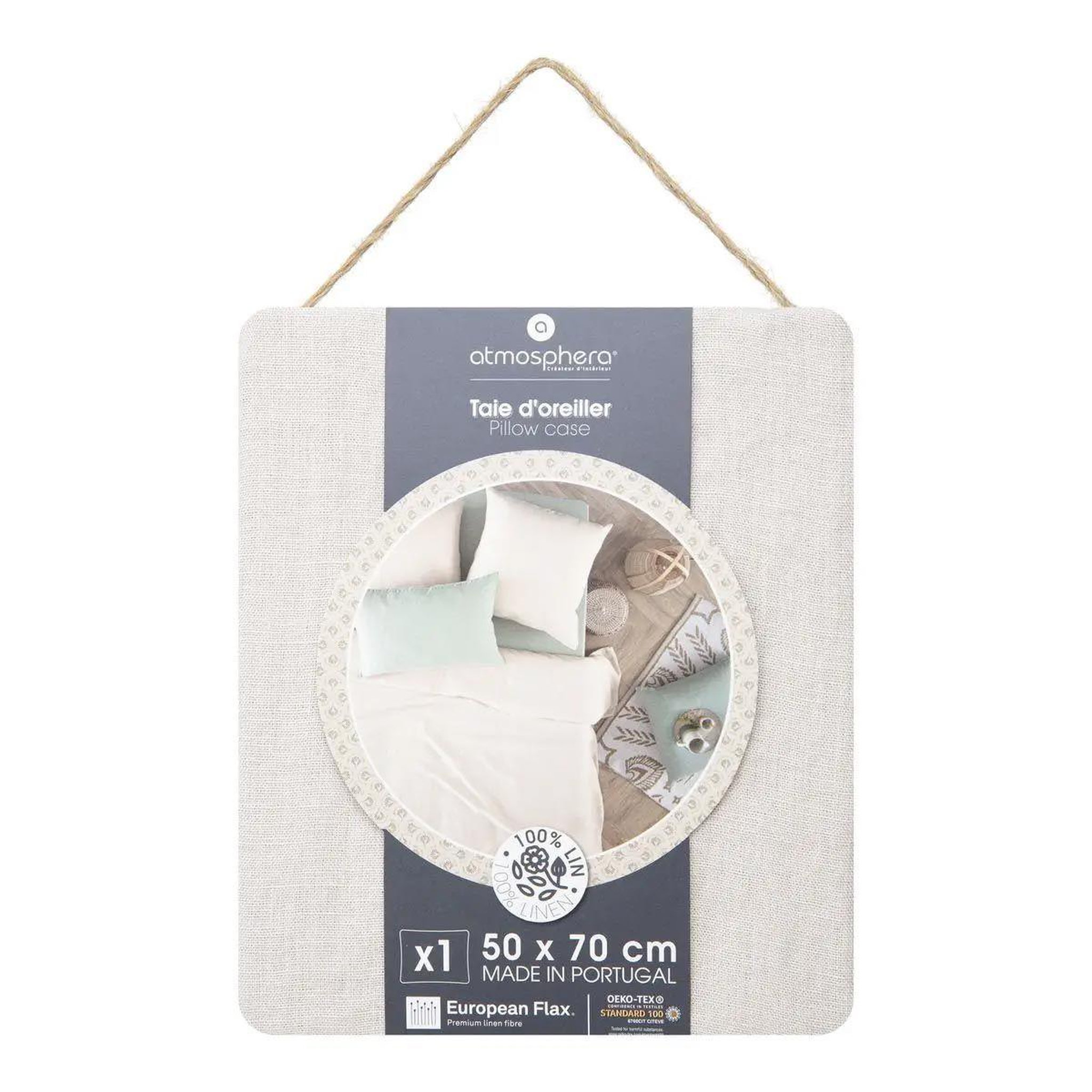 Voir la diapositive 3 : ATMOSPHERA Taie d'oreiller en lin  adorable  50x70cm beige lin