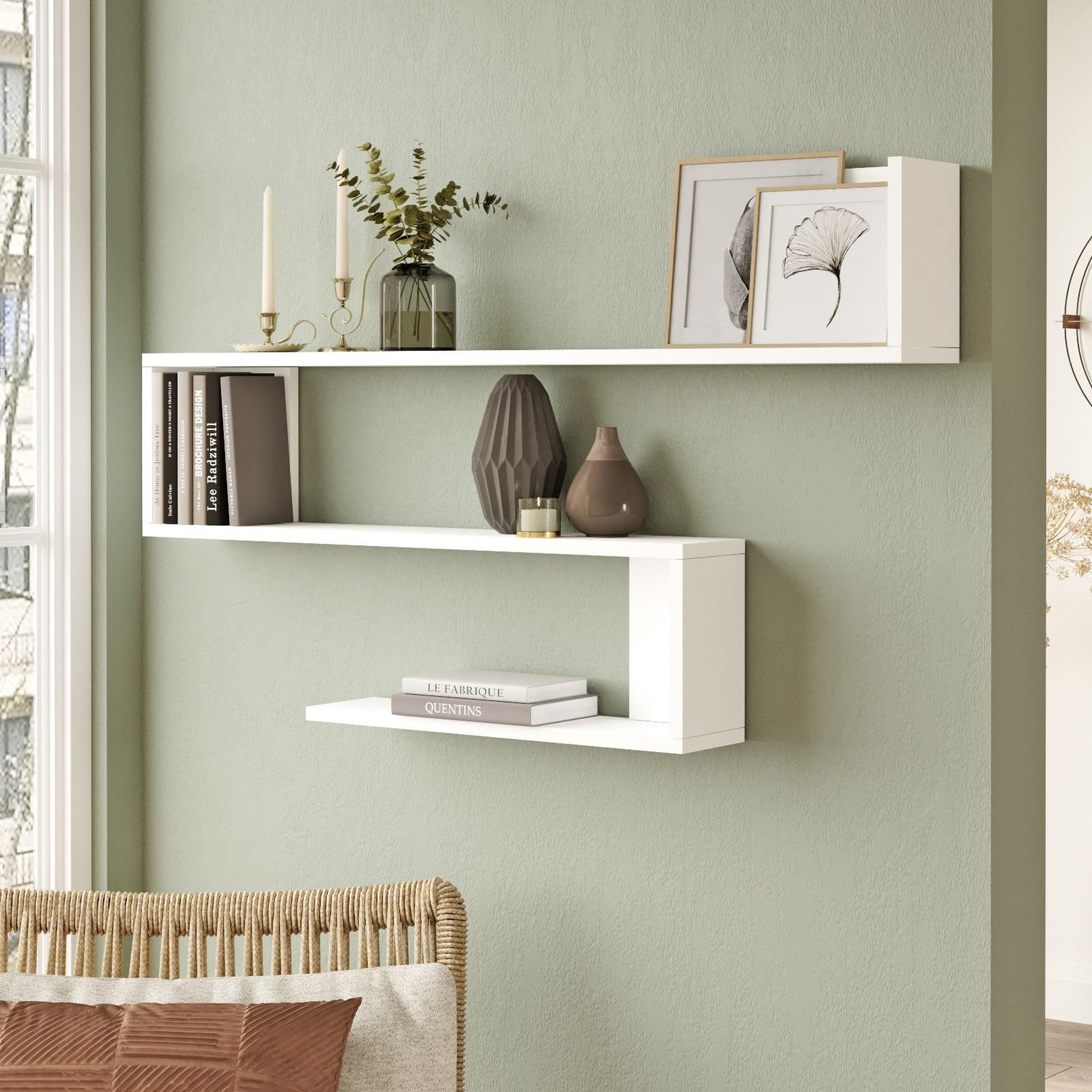Voir la diapositive 3 : Habitat et Jardin Étagère murale en bois  wl10  - 120 x 14 x 71 cm - blanc