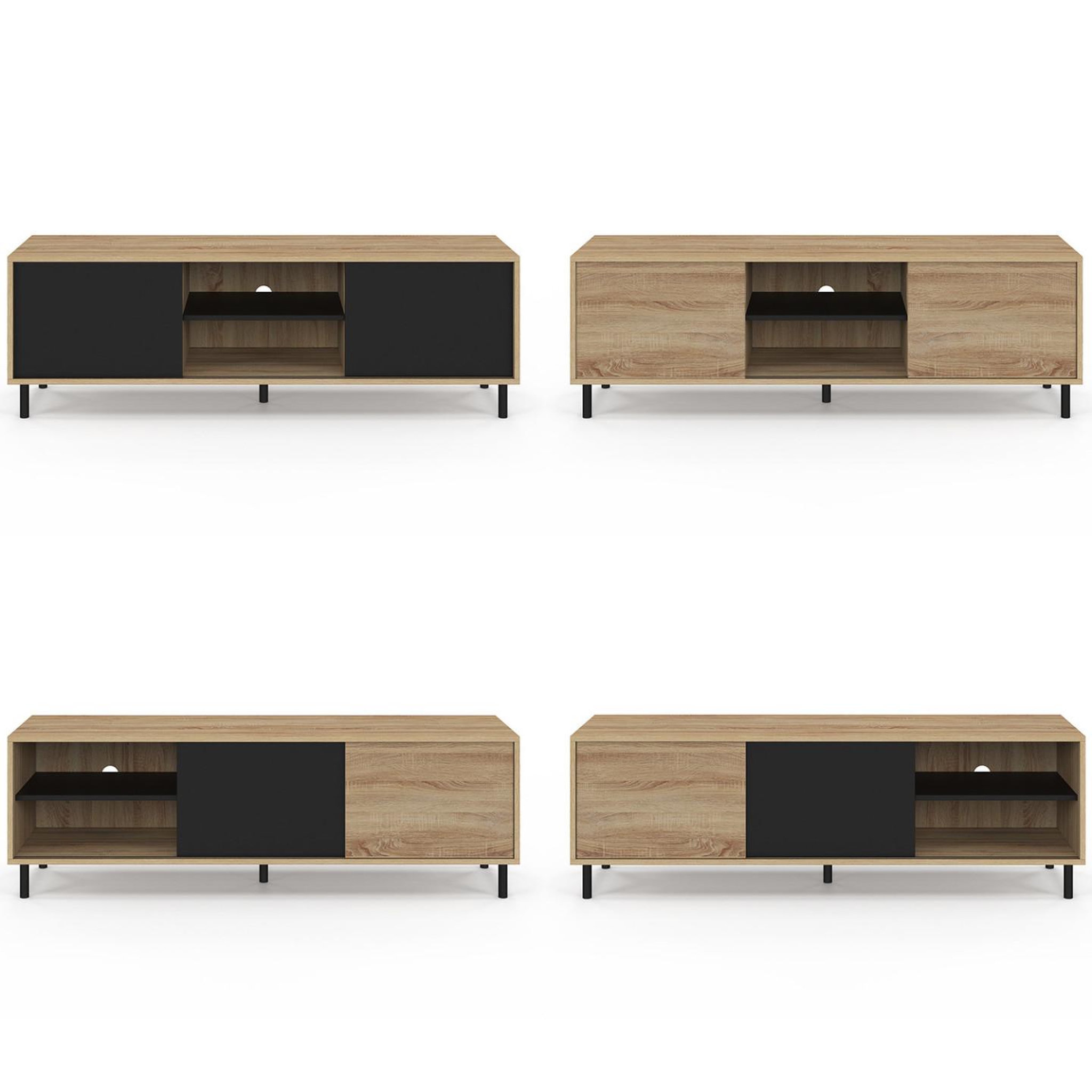 Voir la diapositive 3 : ID MARKET Meuble tv 140 cm easy montage sans outils 2 portes coulissantes réversibles effet bois et noir