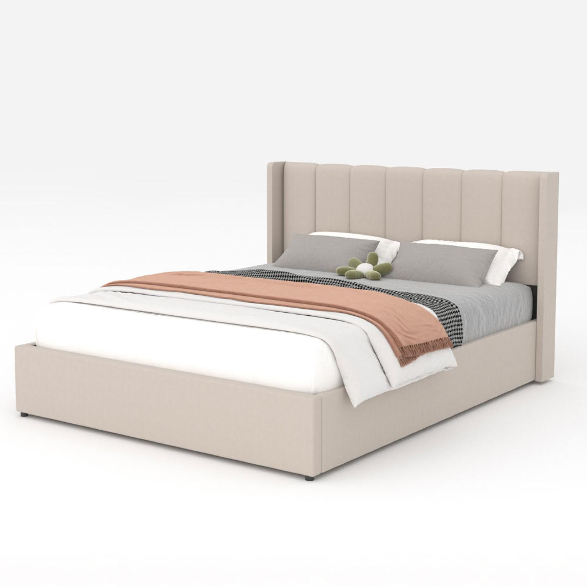 Voir la diapositive 5 : CONCEPT USINE Lit coffre design 160x200cm en velours beige arlington