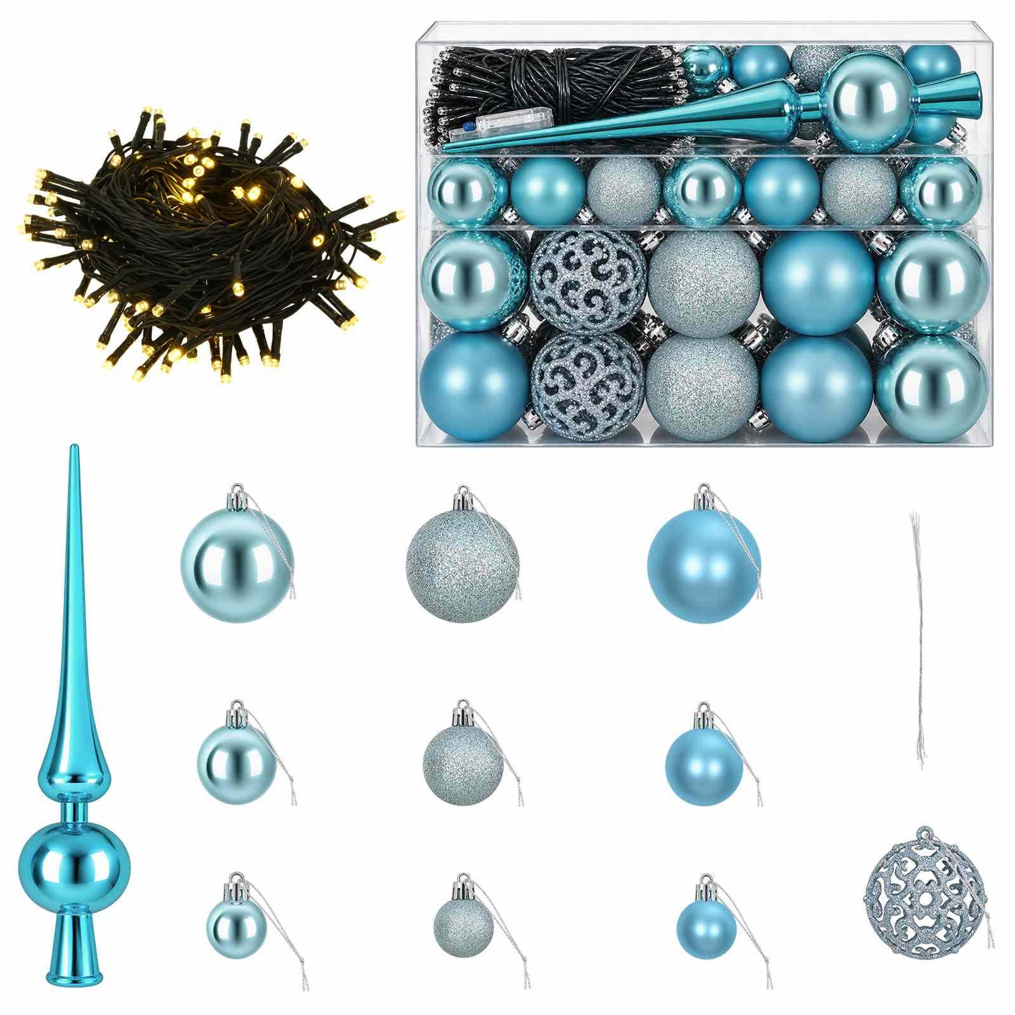 VIDAXL Ensemble de Boules de Noël 61 pc Turquoise Diam. 6 cm Plastique