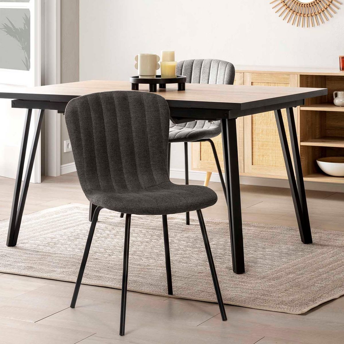 VS VENTA-STOCK Pack 4 chaises Lucky recouvertes de tissu gris foncé