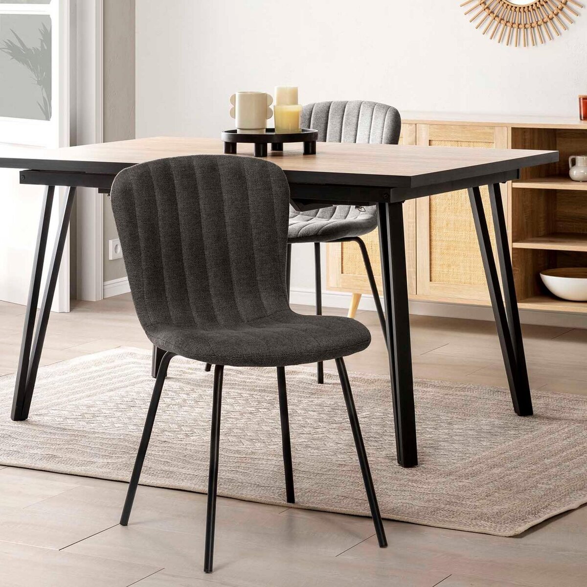 VS VENTA-STOCK Pack 4 chaises Lucky recouvertes de tissu gris foncé