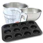ZENKER Set pâtisserie avec moule à muffins 12 empreintes 38 x 26 cm, 2 bols à mixer, verre mesureur et spatule Zenker
