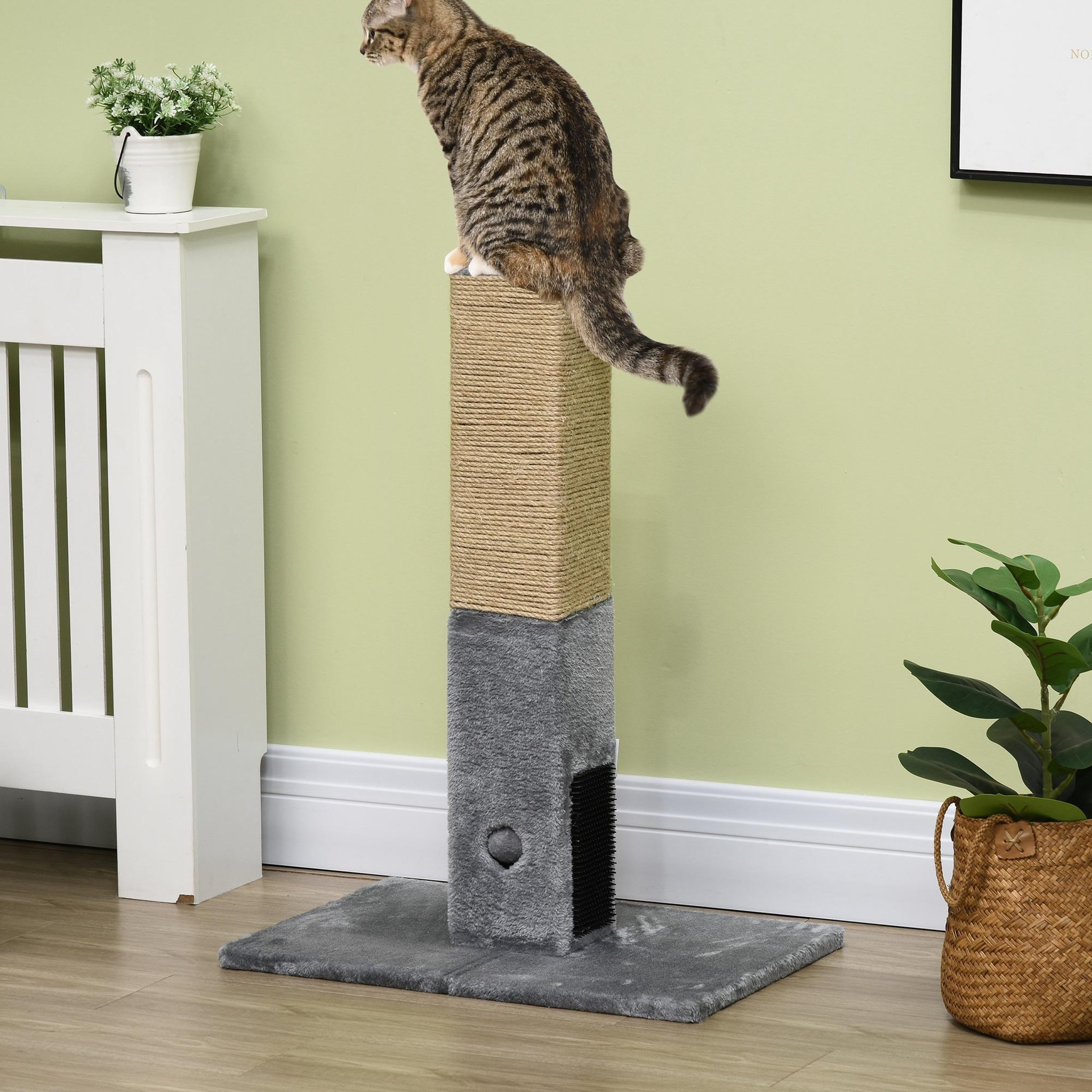 Voir la diapositive 4 : PAWHUT Griffoir chat h.79 cm - jeu boule suspendue et boule clochette, 2 bandes massantes - gris