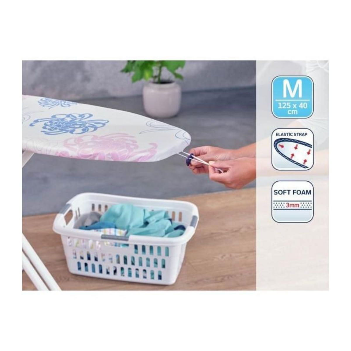 Leifheit Leifheit Housse pour table a repasser Cotton Classic M, housse de planche a repasser rembourrée en coton, housse 125 x 40 cm