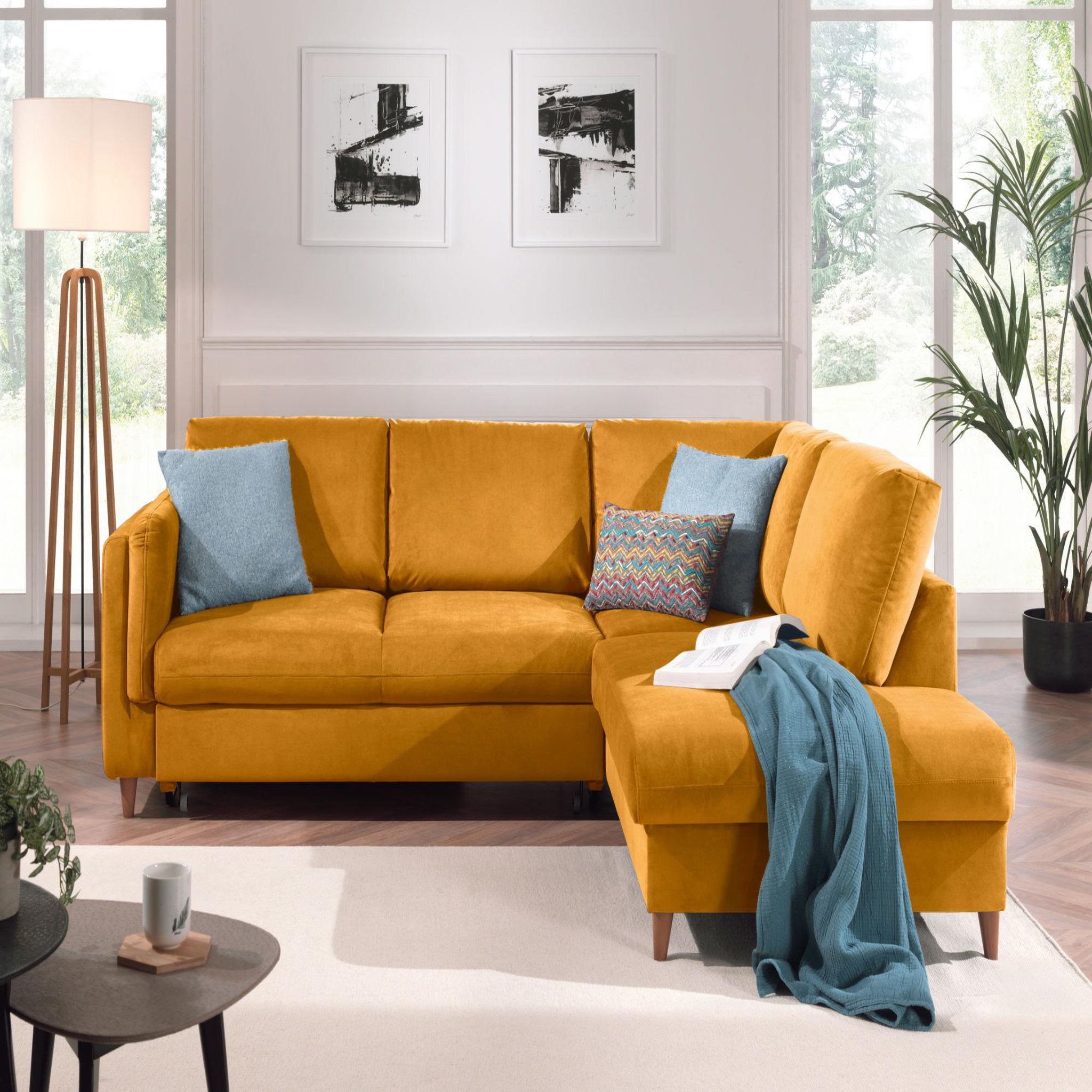 Voir la diapositive 2 : BEST MOBILIER Brooke - canapé d'angle droit - convertible - 5 places - en velours