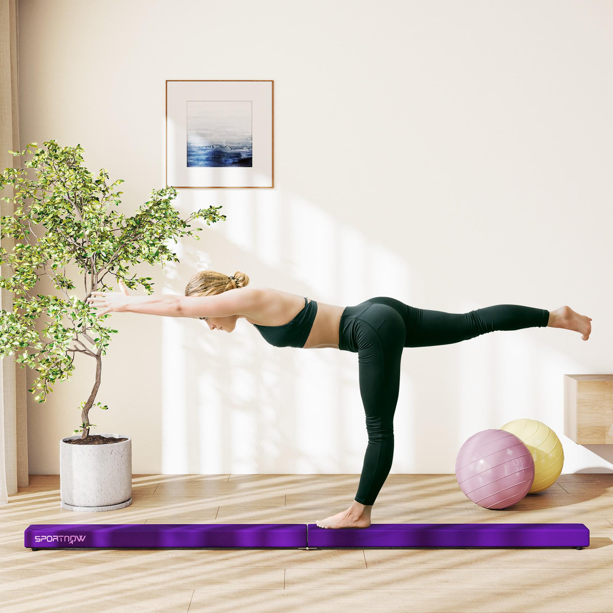 Voir la diapositive 4 : HOMCOM Poutre gymnastique pliable 210 cm - poutre d'équilibre antidérapante - bois de pin revêtement flanelle violet