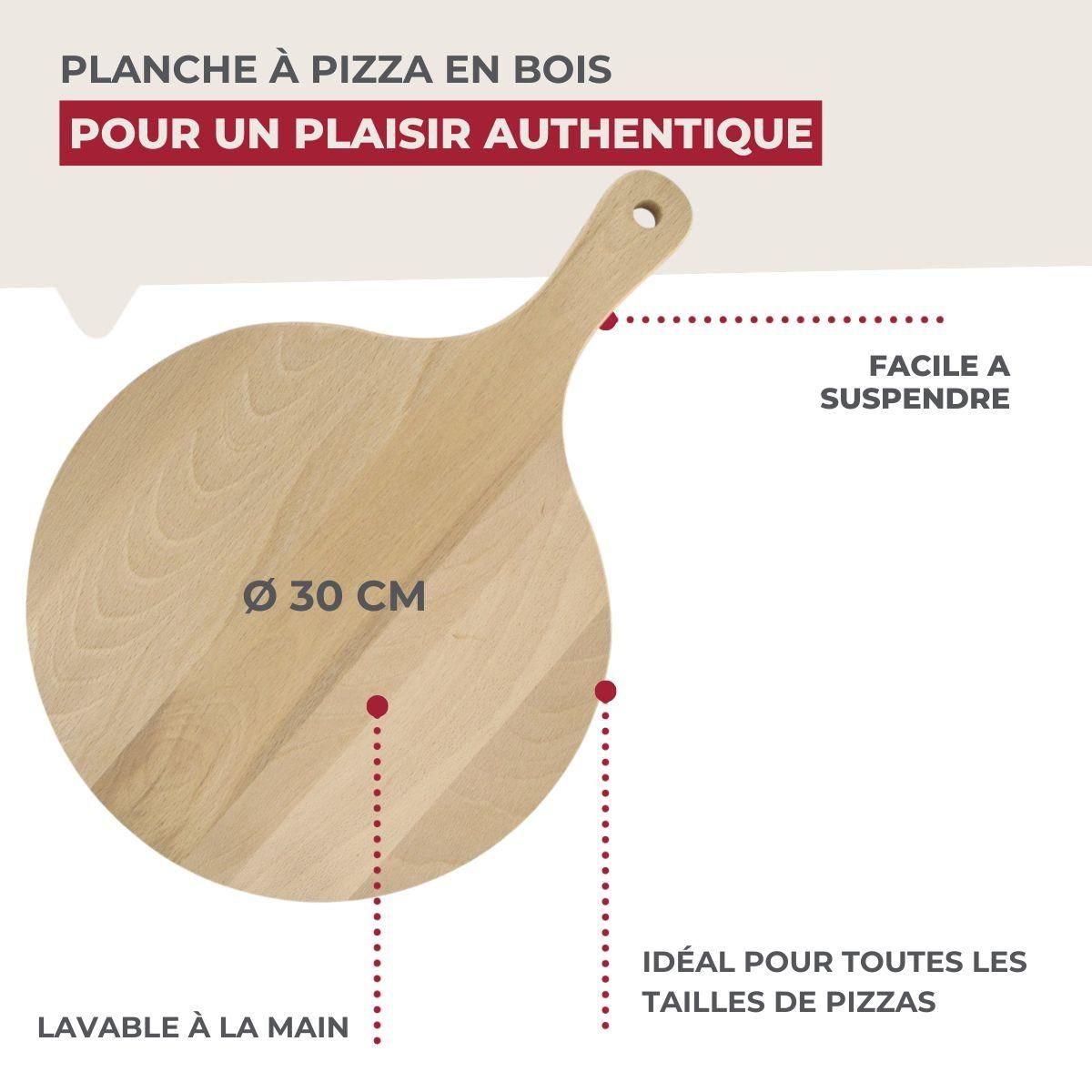 Fackelmann Lot de 4 planches à pizza et tarte flambée en bois 30 cm Fackelmann Pizzas Lovers