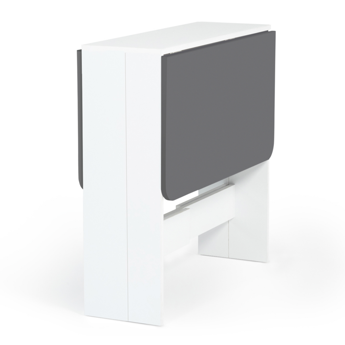 ID MARKET Table console pliable EDI 2-4 personnes bois blanc plateau gris 103 x 76 cm