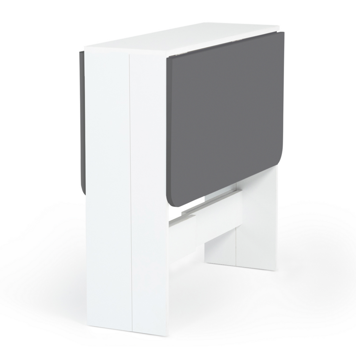 ID MARKET Table console pliable EDI 2-4 personnes bois blanc plateau gris 103 x 76 cm