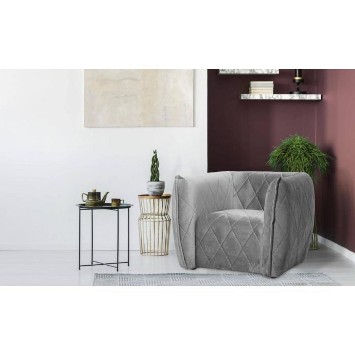 Paris Prix Fauteuil Matelassé en Velours  Darryl  90cm Gris