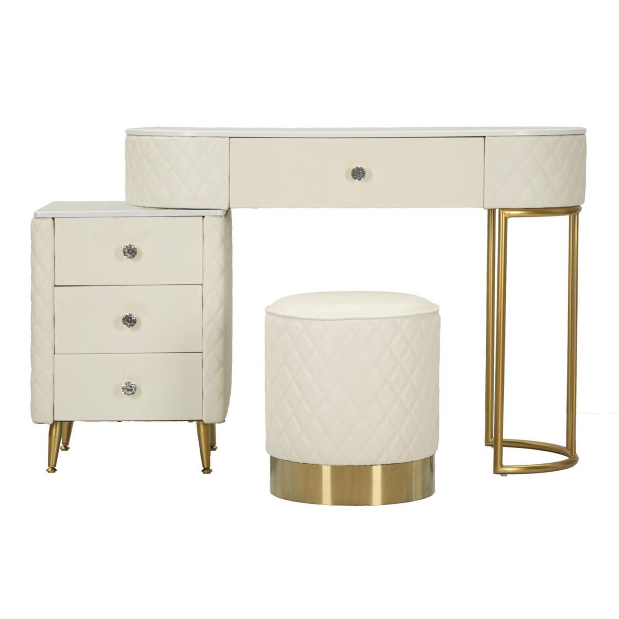 Voir la diapositive 2 : Paris Prix Coiffeuse avec pouf effet marbre  sharon  120 blanc & or