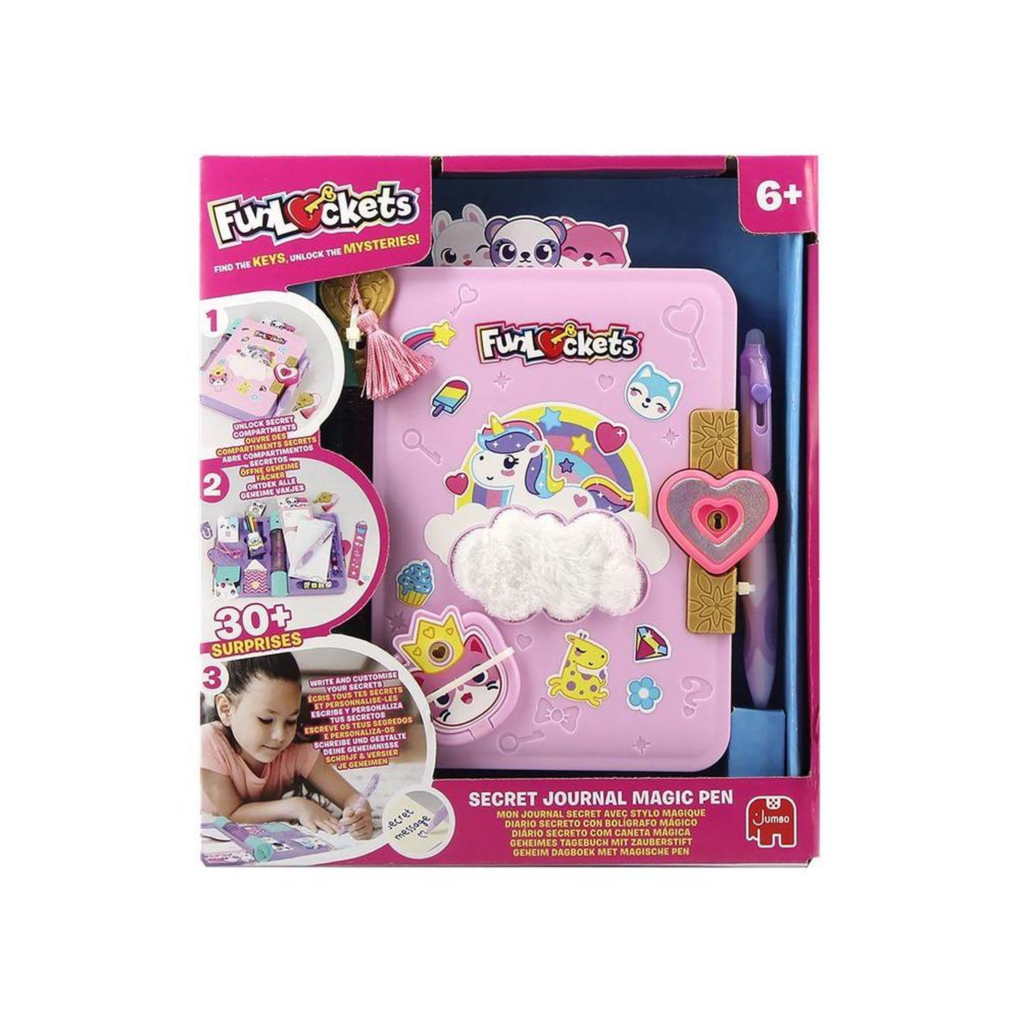 Journal secret avec stylo magique encre thermosensible, 5 clés et compartiments cachés, 30+ surprises animales, set de personnalisation multicolore
