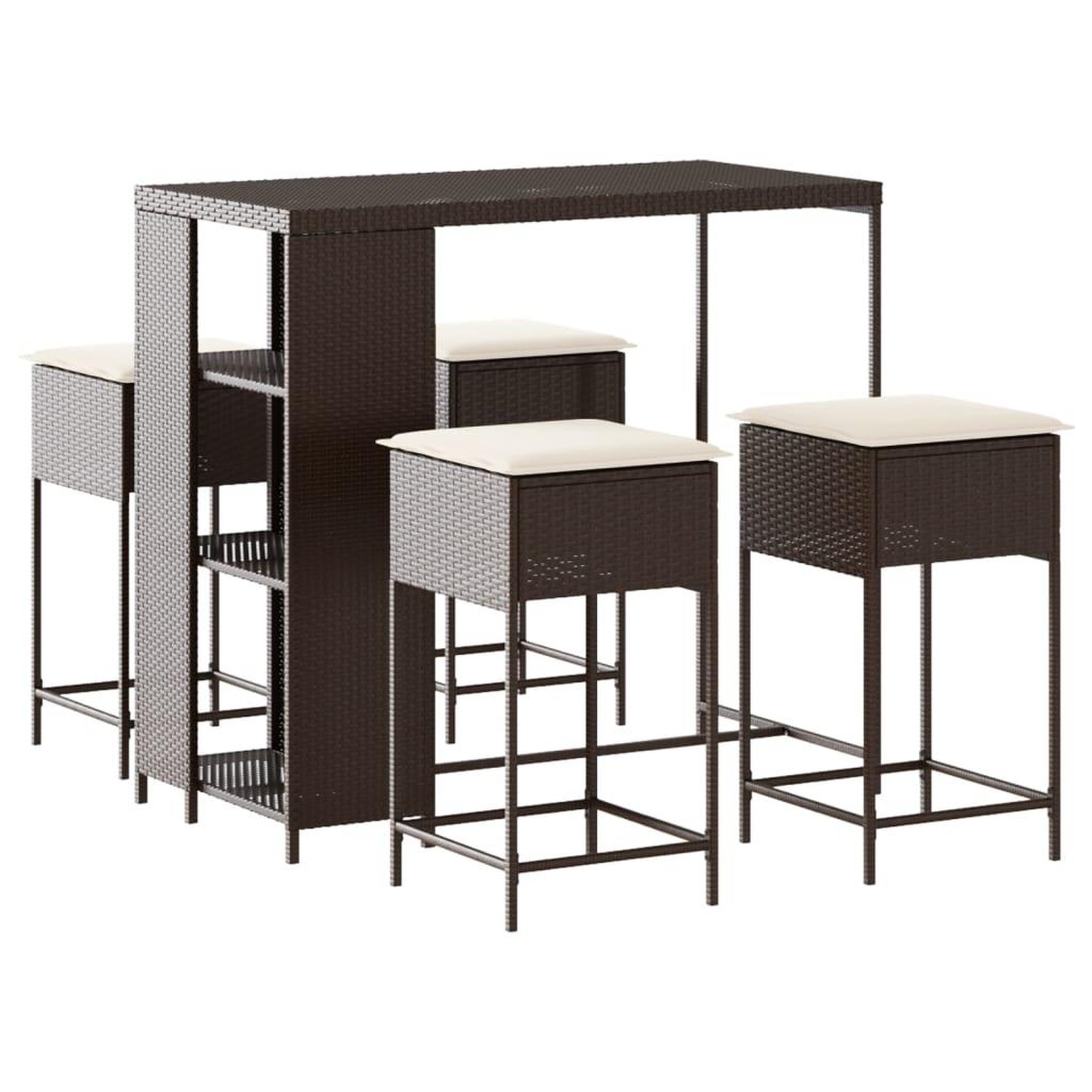 Voir la diapositive 2 : VIDAXL Ensemble de bar de jardin avec coussins 5 pcs marron poly rotin