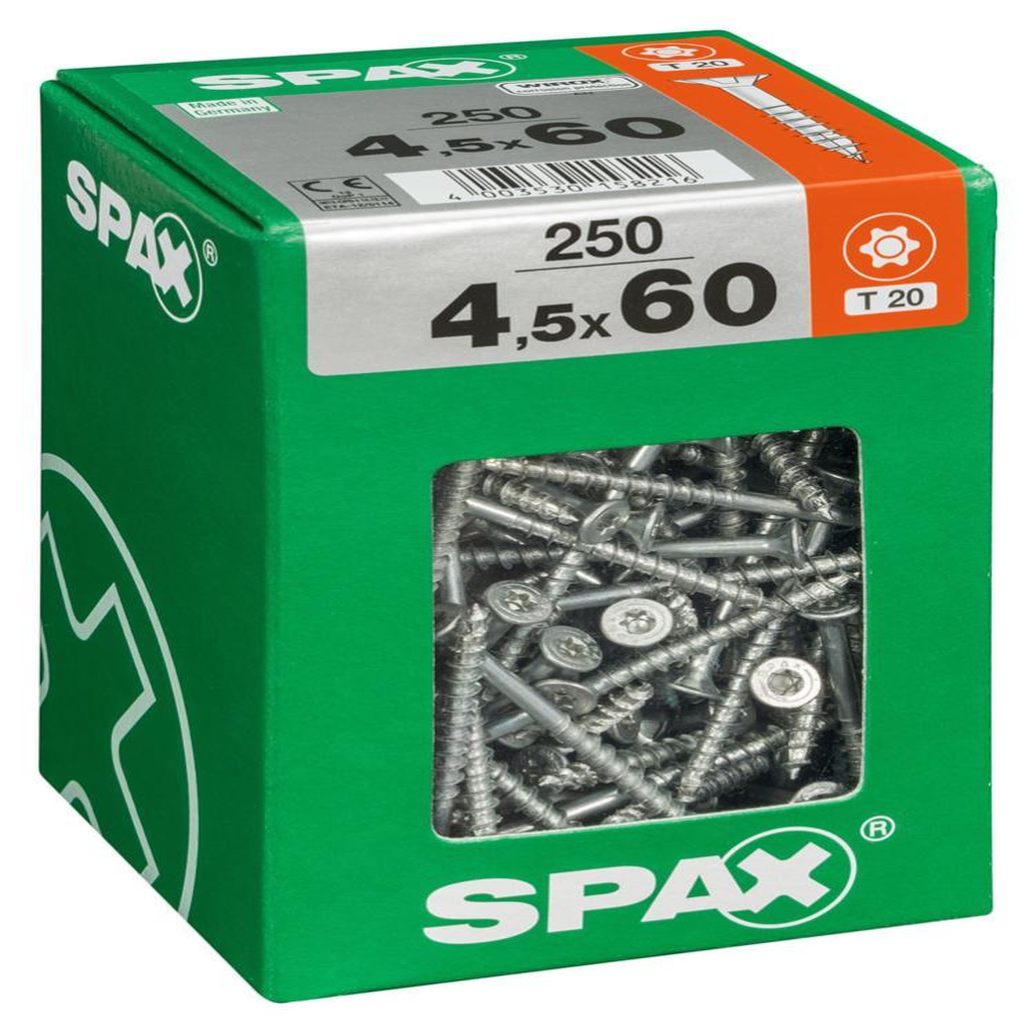 CENTRALE BRICO Lot de 250 vis acier tête fraisée torx SPAX, Diam.4.5 mm x L.60 mm