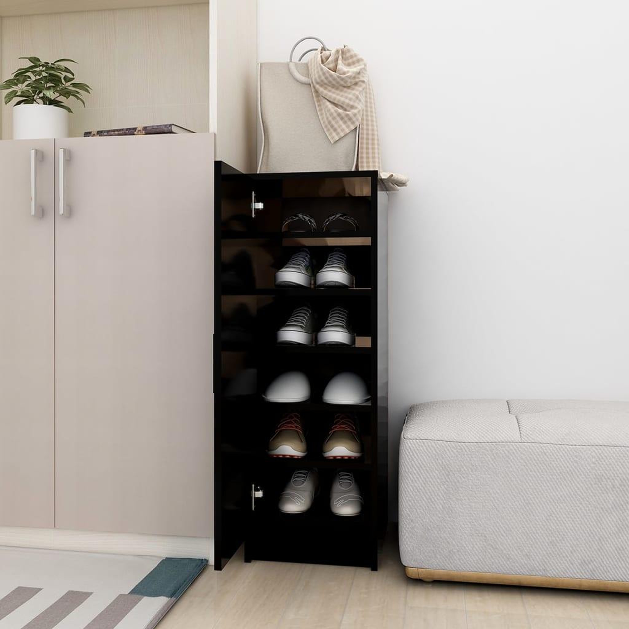 Voir la diapositive 1 : VIDAXL Armoire a chaussures Noir 32x35x92 cm Bois d'ingenierie