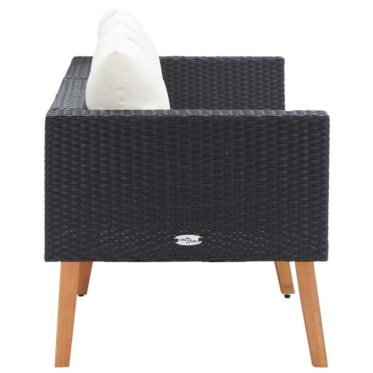 VIDAXL Canape de jardin a 2 places avec coussins Resine tressee Noir
