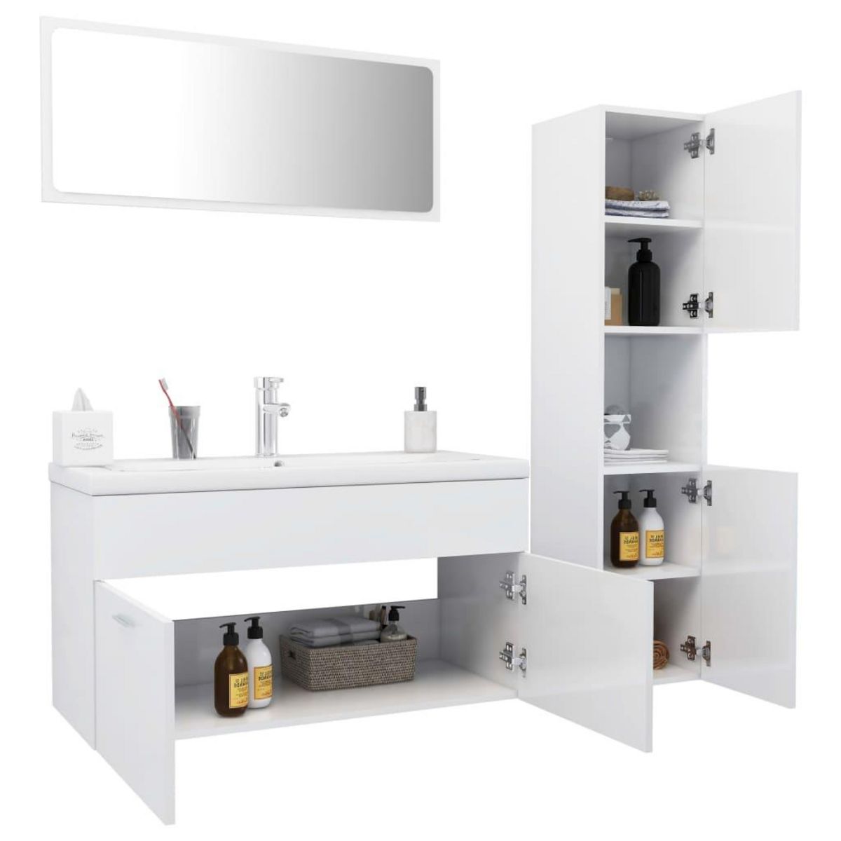 VIDAXL Ensemble de meubles de salle de bain Blanc brillant Agglomere