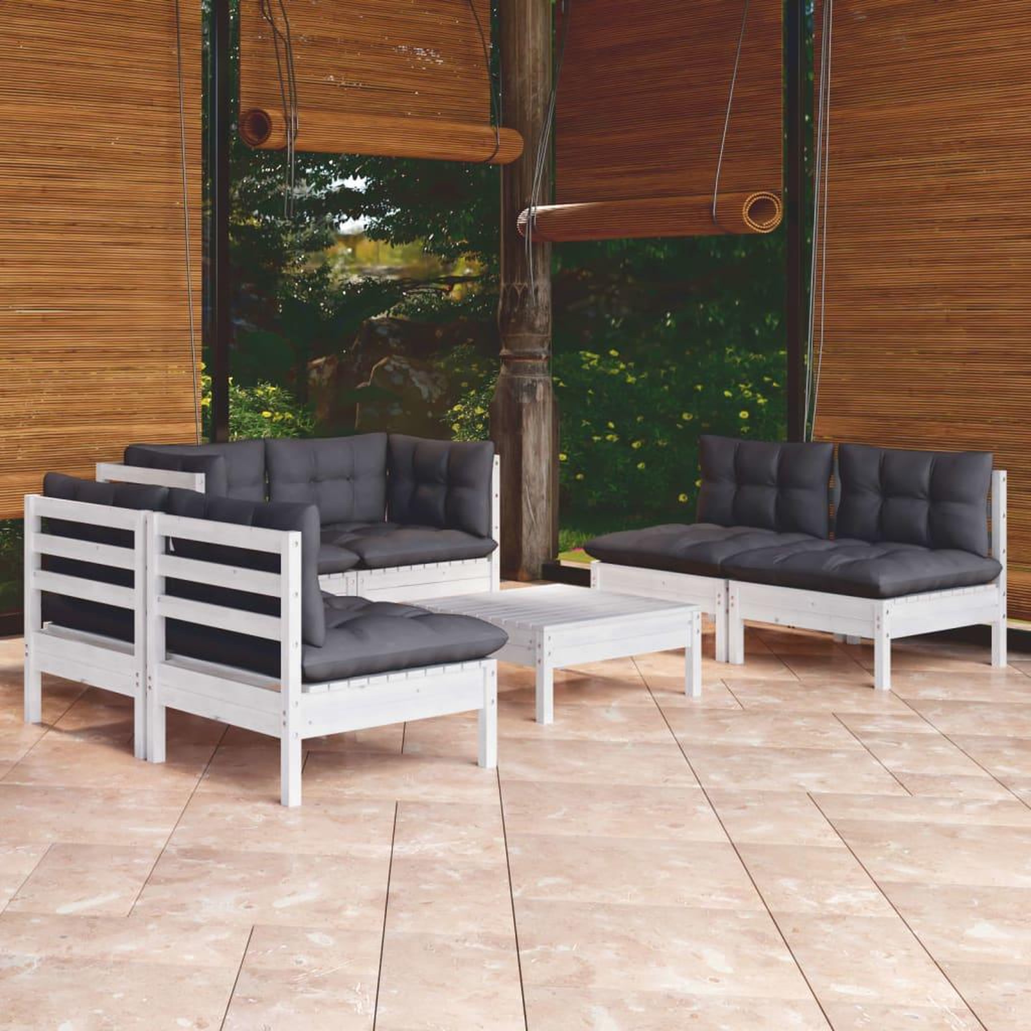 VIDAXL Salon de jardin 7 pcs avec coussins bois de pin massif