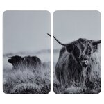 Wenko Lot de 2 Plaques de protection universelle en verre trempé Highland Cattle - Longueur 52 cm x Largeur 30 cm