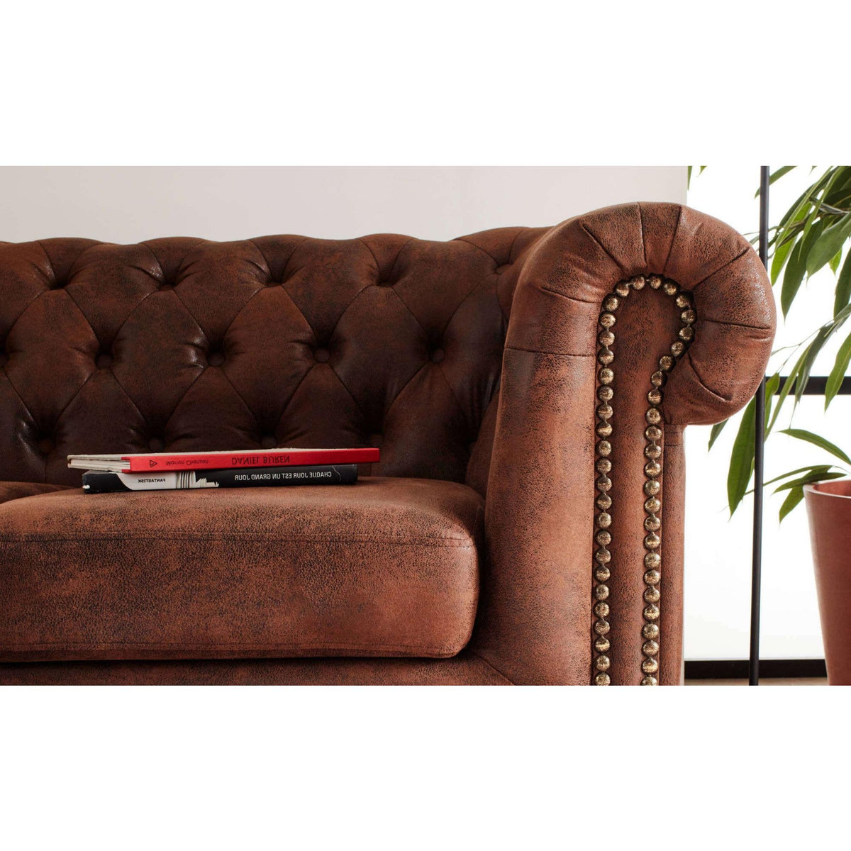 LISA DESIGN Winston - canapé d'angle chesterfield - 4 places - style industriel - gauche