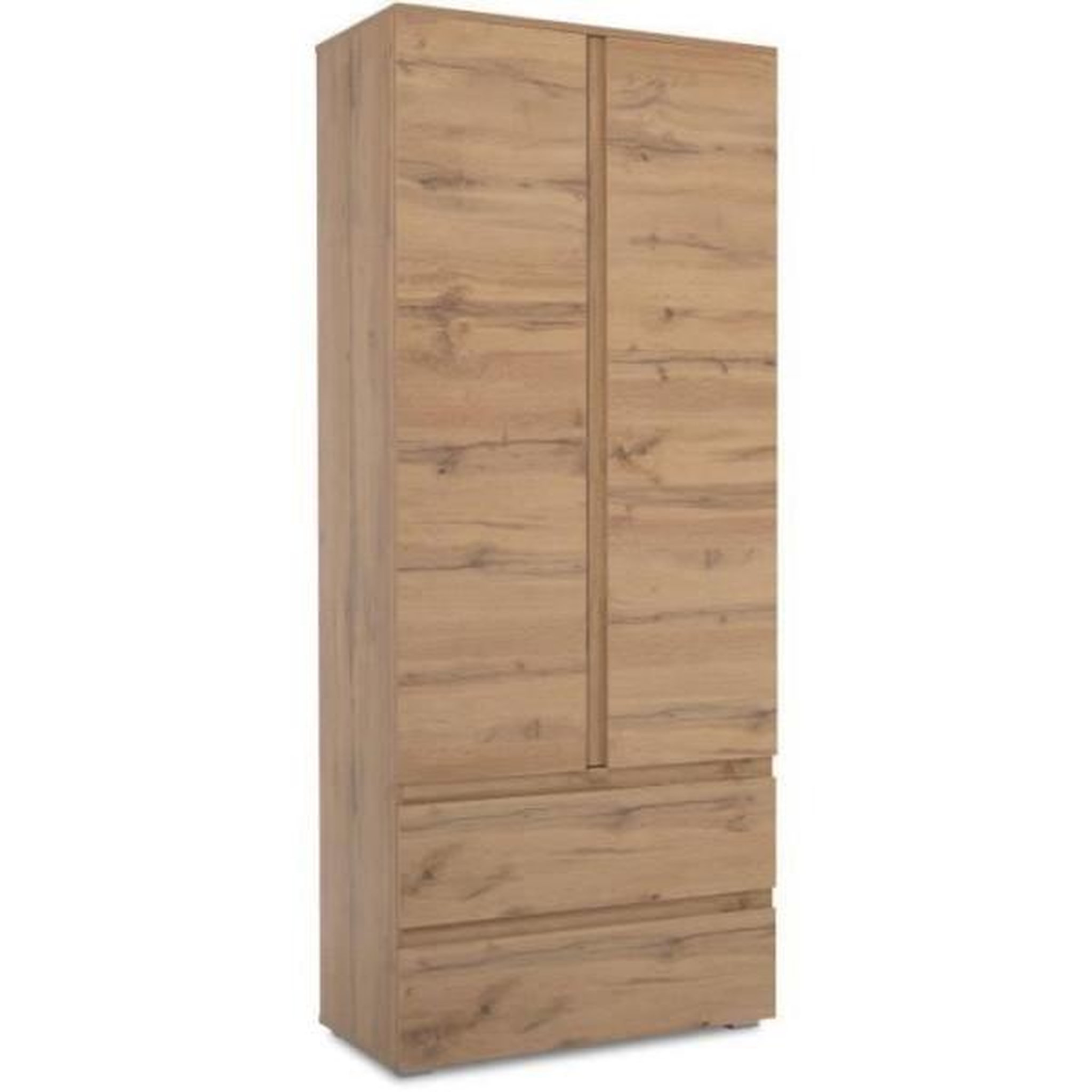 Voir la diapositive 5 : MARKET24 Armoire IMAGE 7 - Décor chene - 2 portes + 2 tiroirs - L80 x H191 x P40 cm