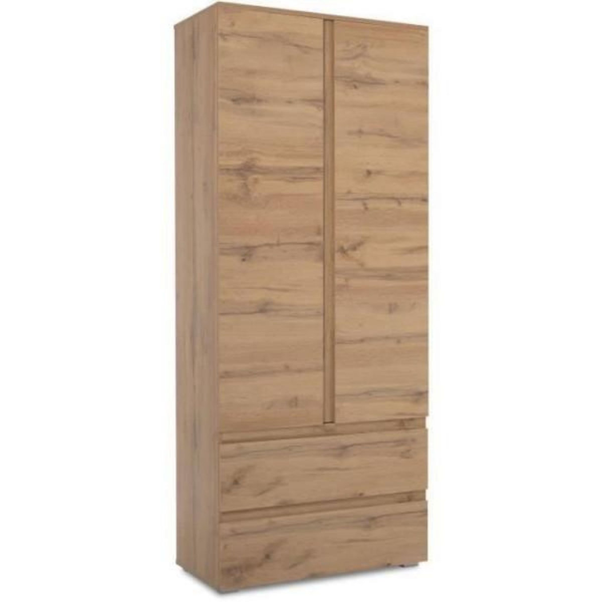 MARKET24 Armoire IMAGE 7 - Décor chene - 2 portes + 2 tiroirs - L80 x H191 x P40 cm