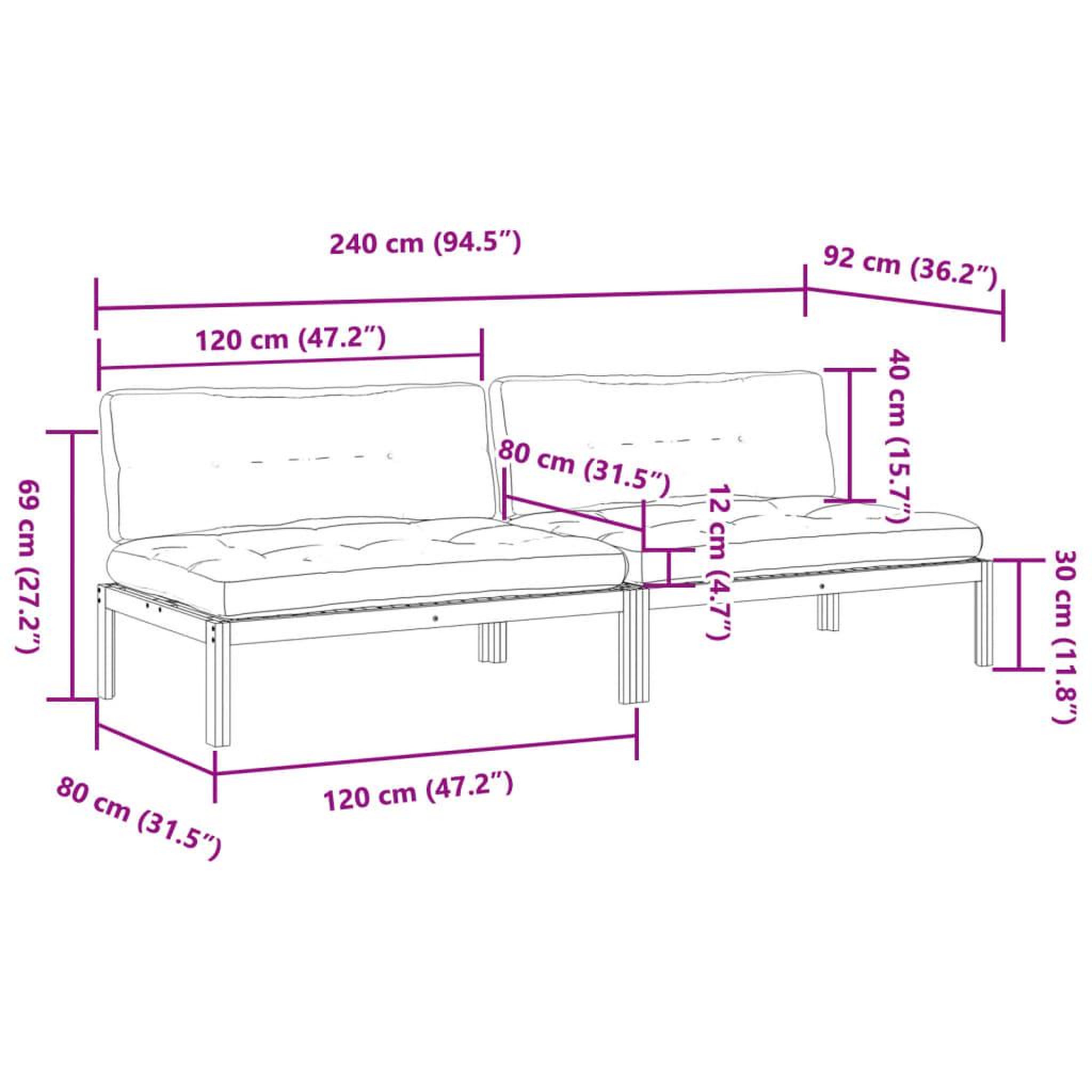 Voir la diapositive 6 : VIDAXL Canapes centraux palette de jardin 2pcs et coussins bois acacia