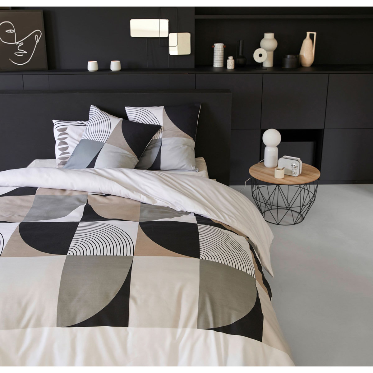 COTE DECO Parure housse de couette en microfibre motifs géométriques GIL
