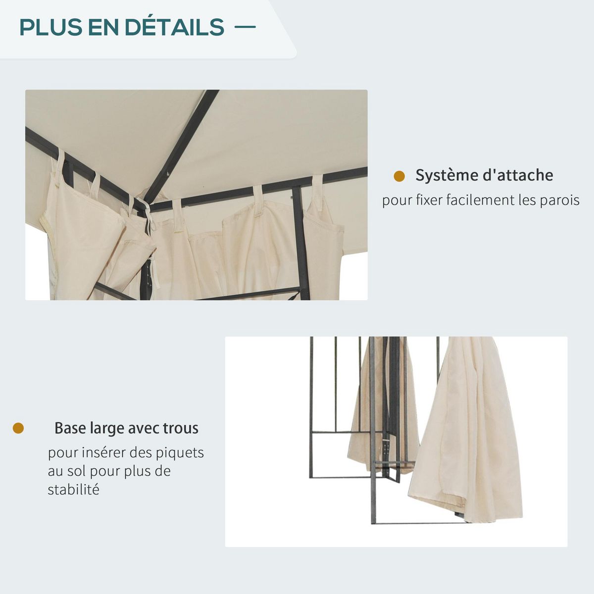 OUTSUNNY Tonnelle barnum style colonial double toit toiles latérales amovibles 2,95L x 2,95l x 2,65H m beige noir