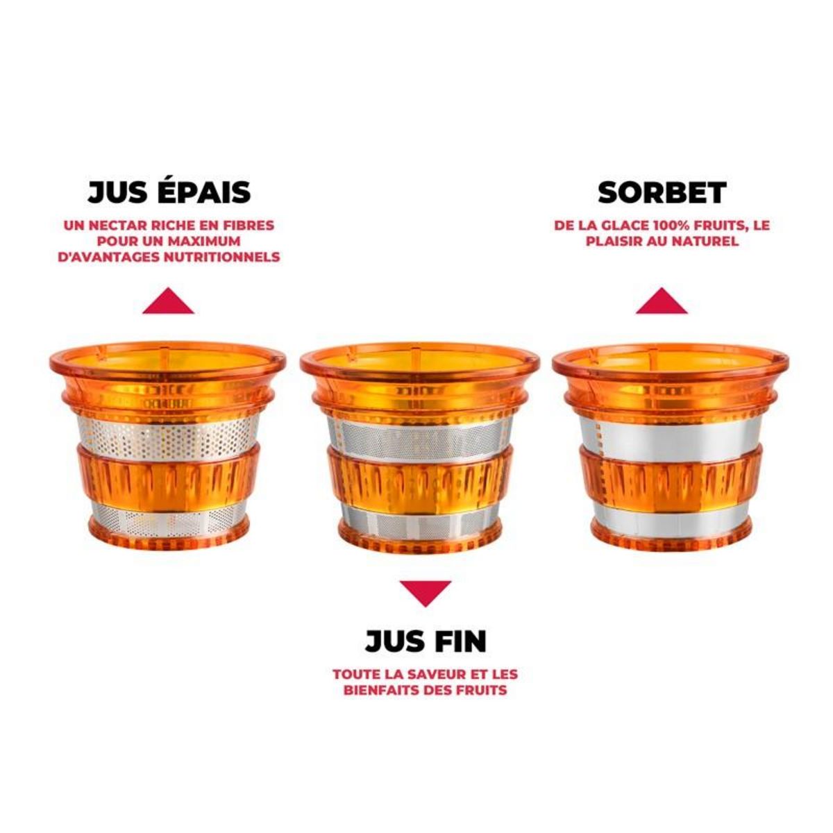 KITCHENCOOK Extracteur De Fruits Et Légumes à Pression Douce 3 Tamis Ultimate Noir Kitchencook