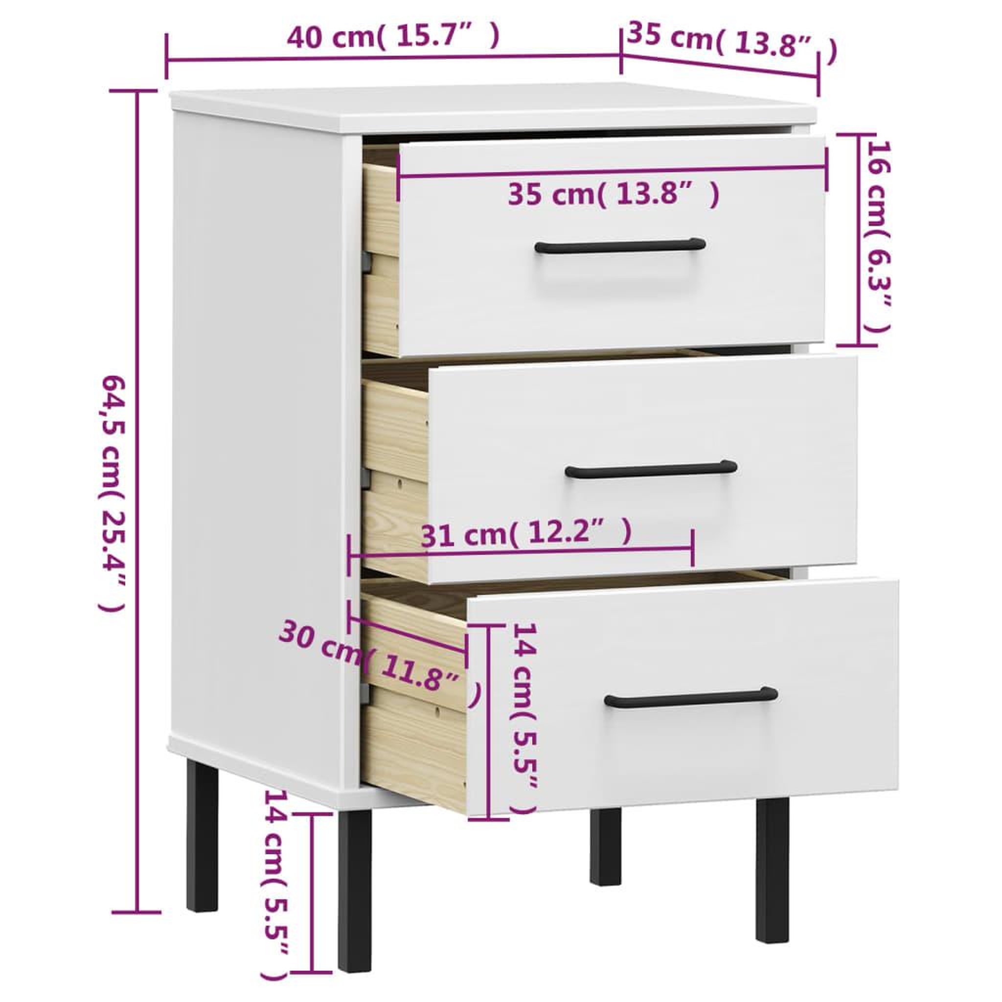 Voir la diapositive 6 : VIDAXL Table de chevet avec pieds en metal Blanc Bois pin massif OSLO