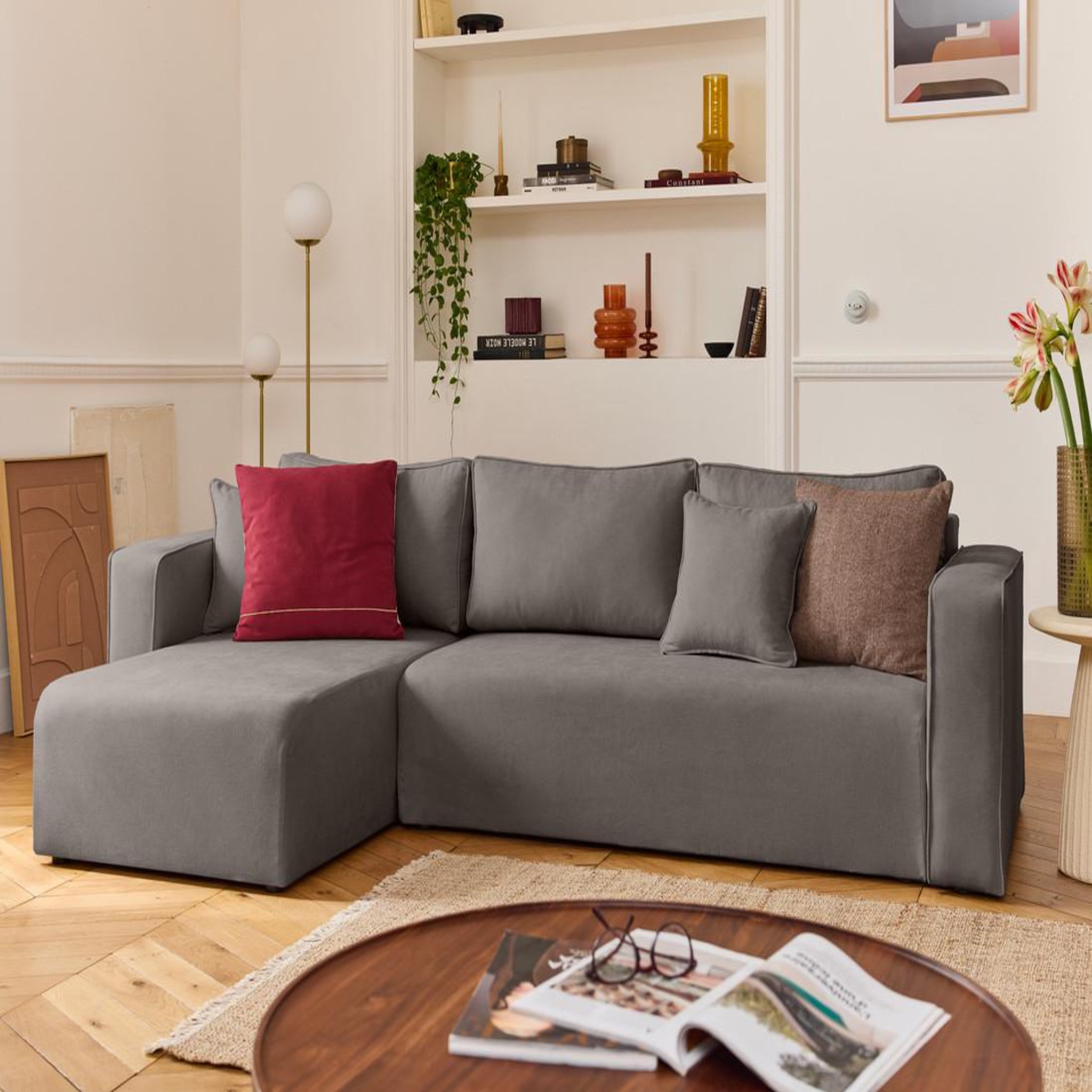Voir la diapositive 1 : BEST MOBILIER Topaze - canapé d'angle déhoussable réversible 4 places en tissu