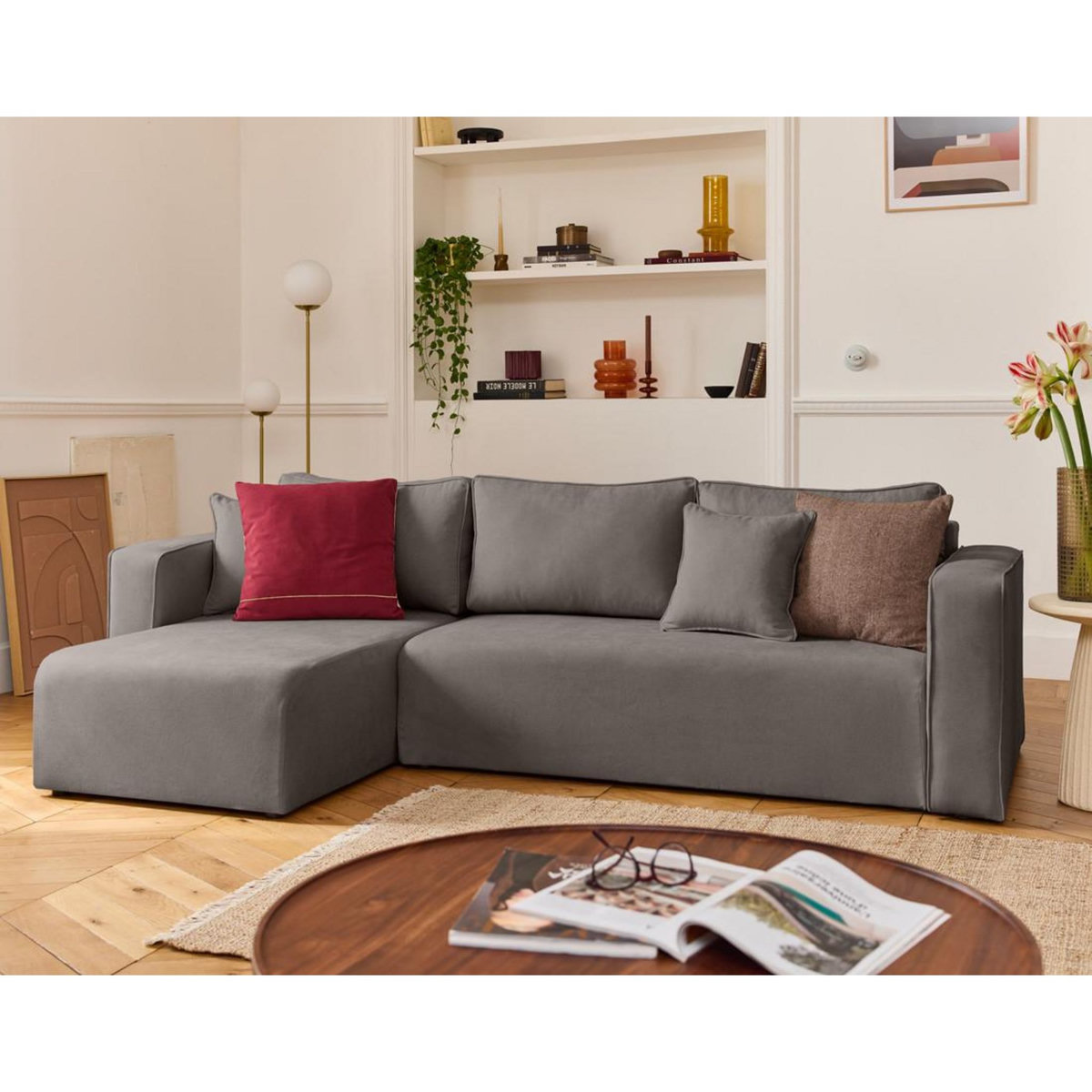 BEST MOBILIER Topaze - canapé d'angle déhoussable réversible 4 places en tissu